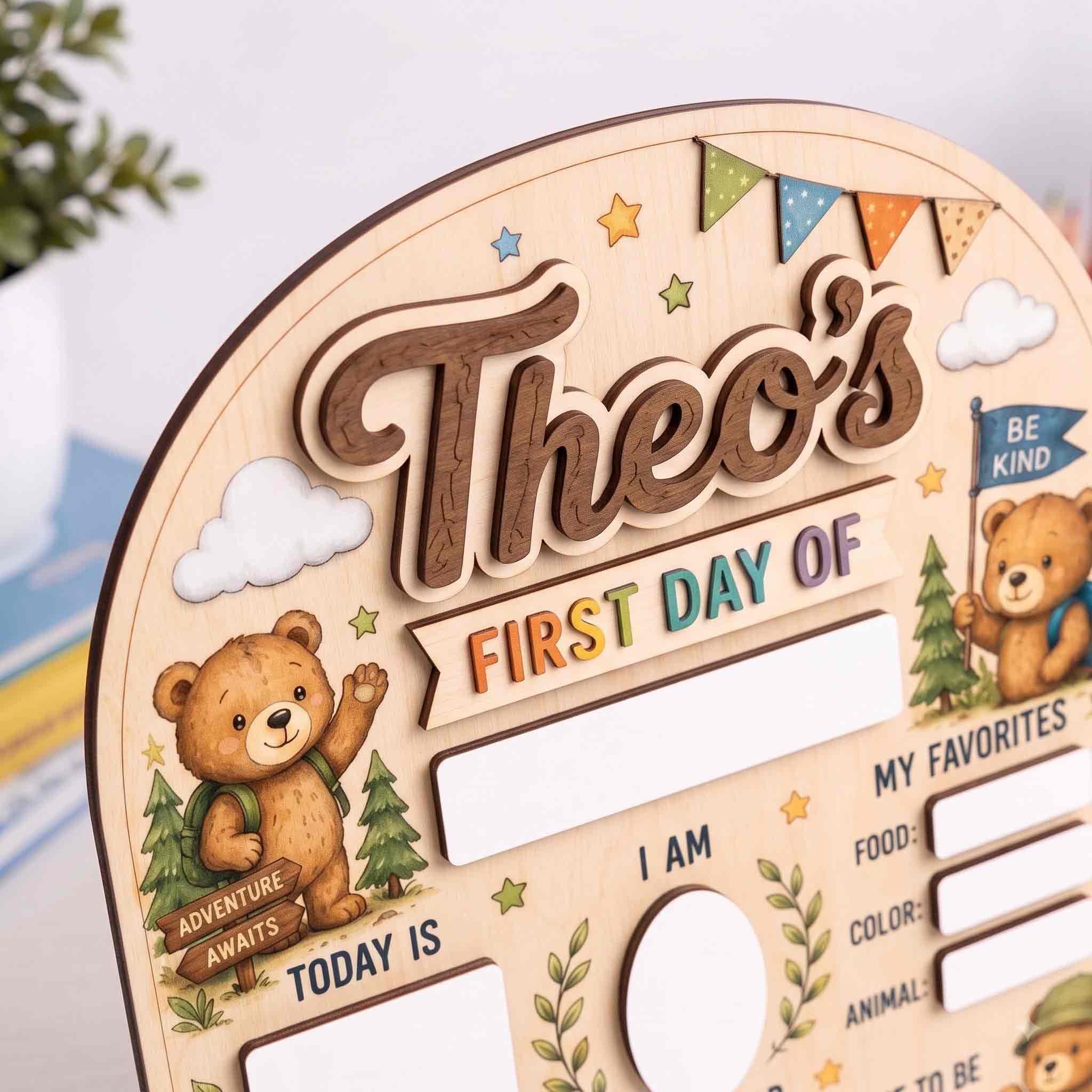 Personalized Camping Bears First & Last Day School Sign, Reusable Dry Erase Board, Back to School Sign