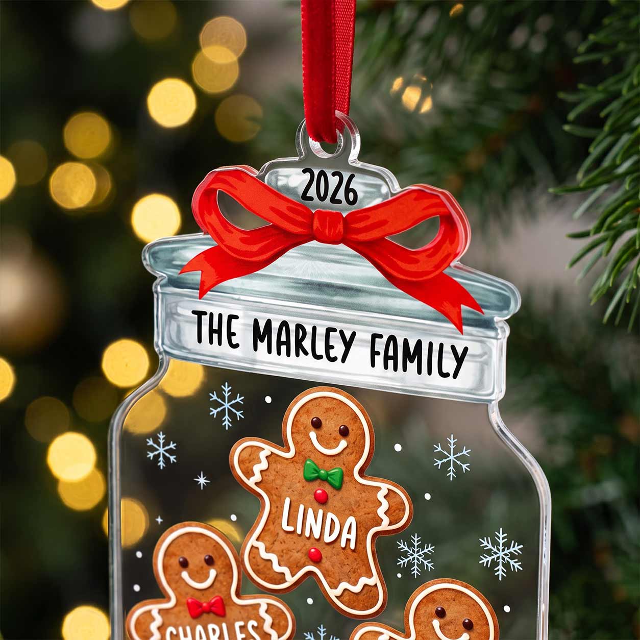 Gingerbread Family Christmas Jar Custom Family Members Name Names Family Keepsake Acrylic Christmas Ornament