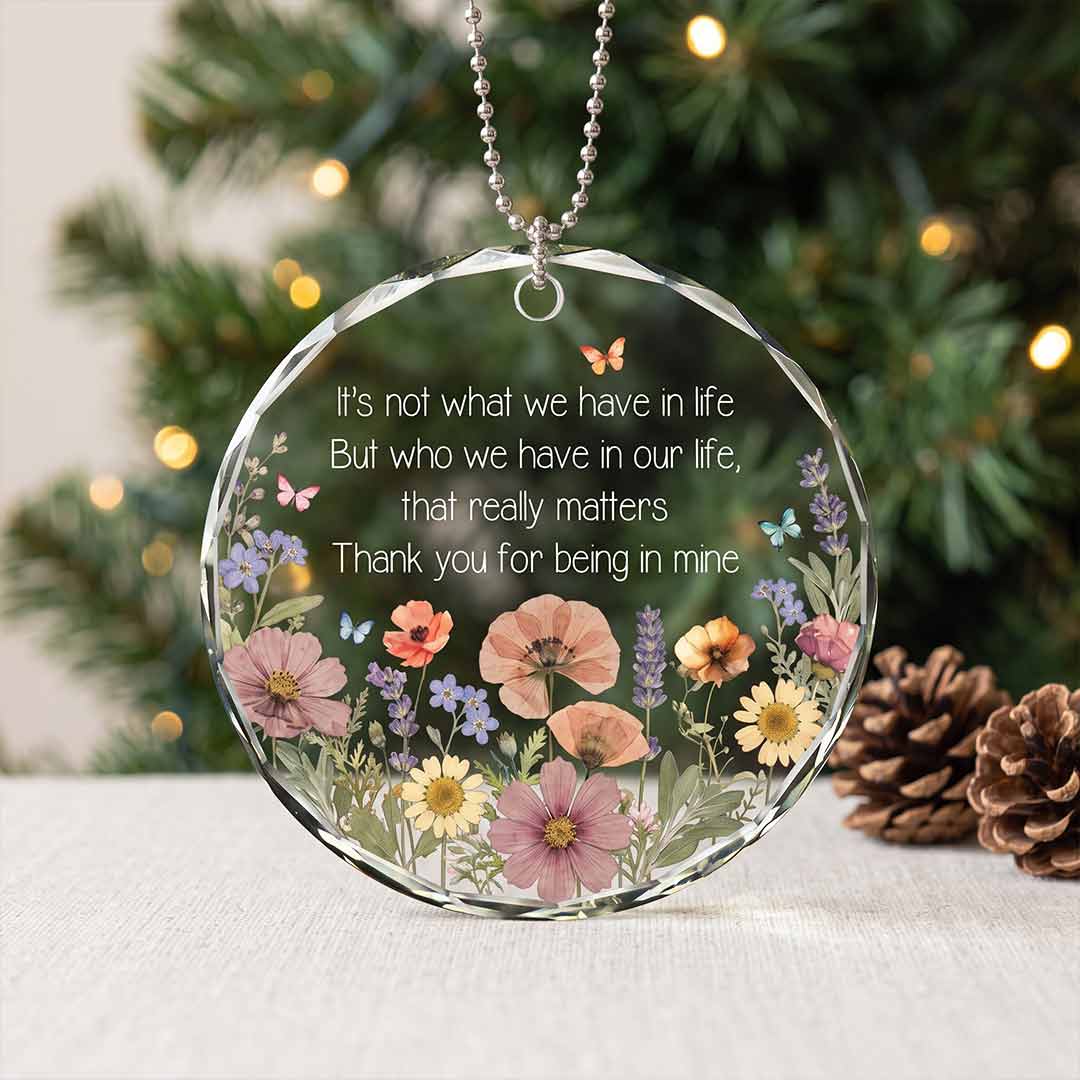 Thank You For Being In My Life Floral Butterfly Friendship Appreciation Keepsake Round Glass Christmas Ornament for Best Friend
