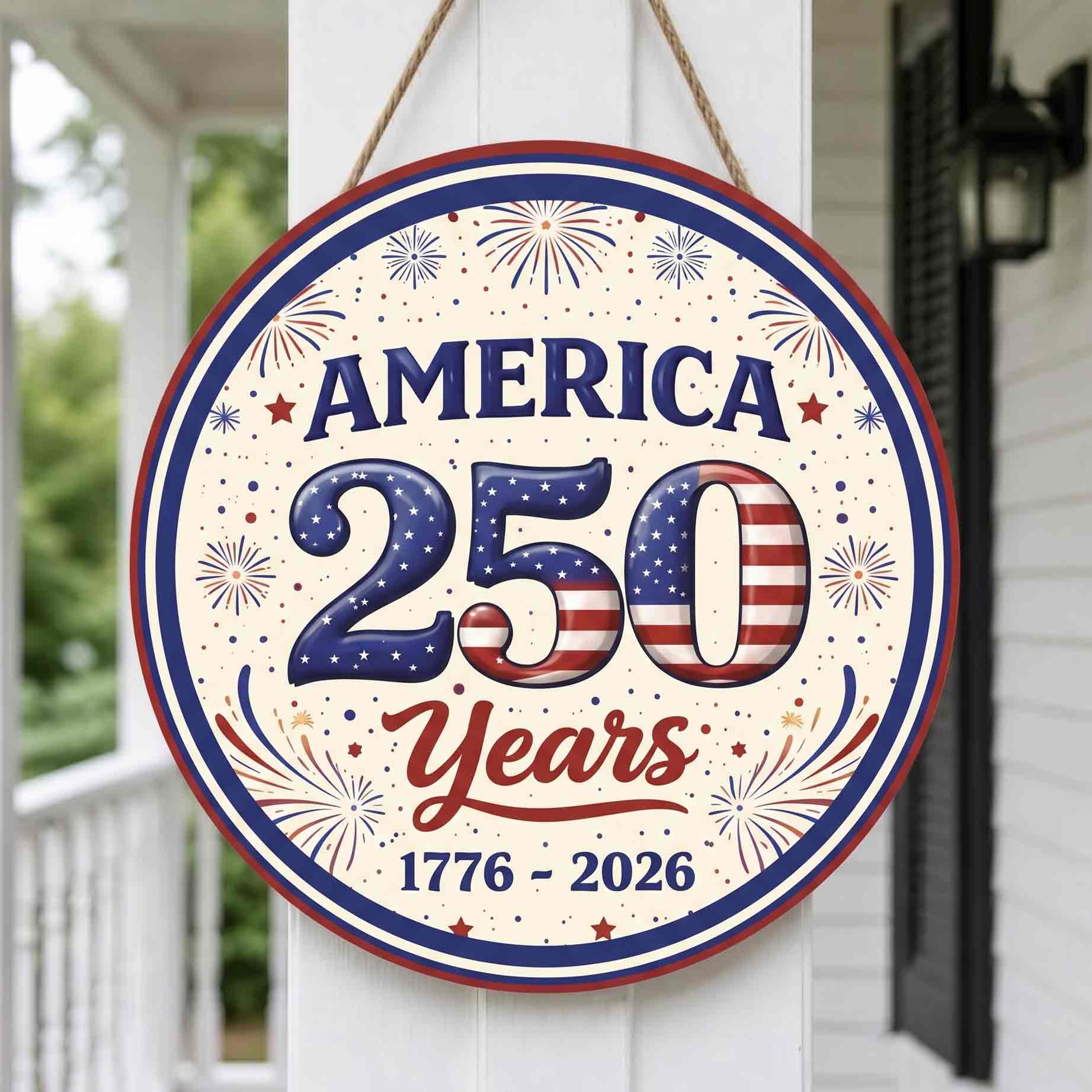 America 250 Years Wooden Sign Patriotic Celebration Decor