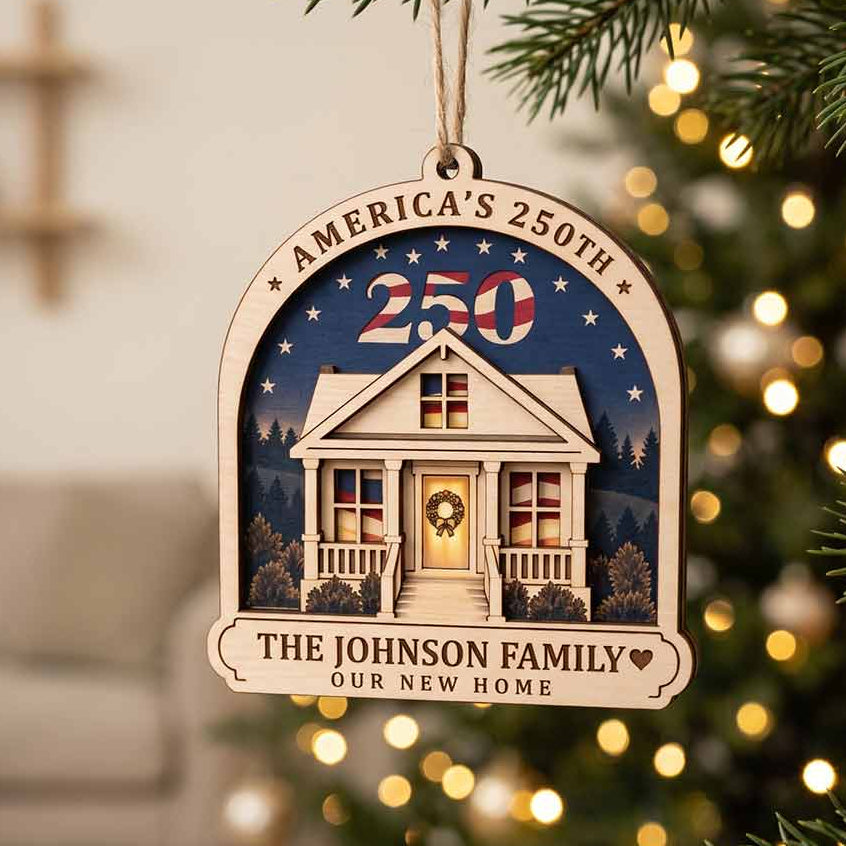 America's 250th Our New Home Personalized Custom Name New Home 2-Layer Wooden Christmas Ornament for First Christmas in Our New Home