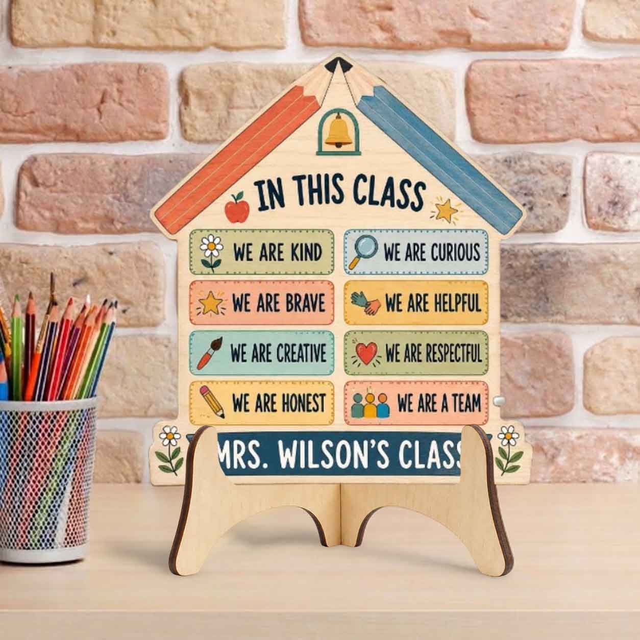 Personalized Teacher Name Wooden Sign Door Hanger Composition Book Classroom Rules Wooden Classroom Decor, Back to School Sign