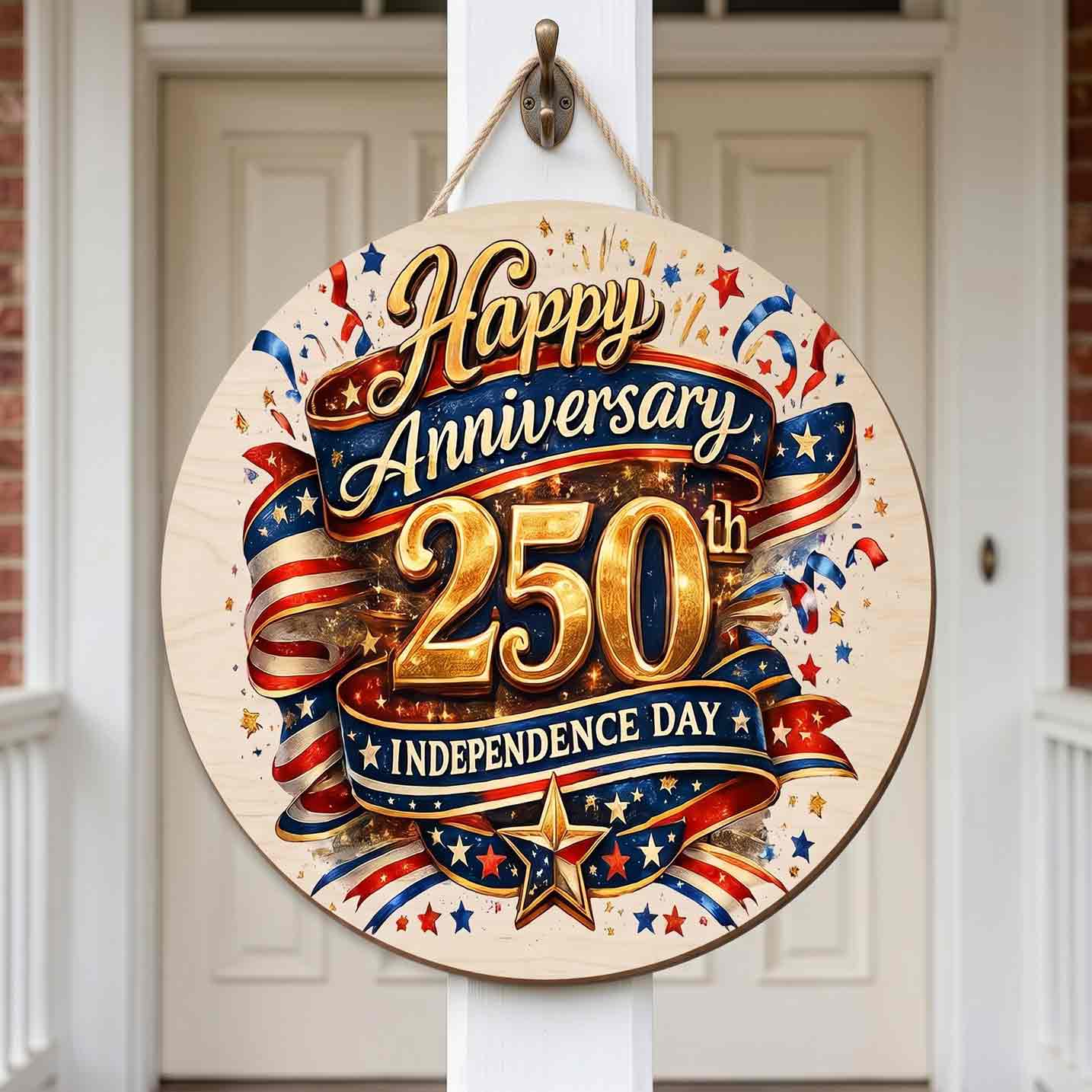 Happy 250th Anniversary Independence Day Wooden Sign Patriotic USA Decor