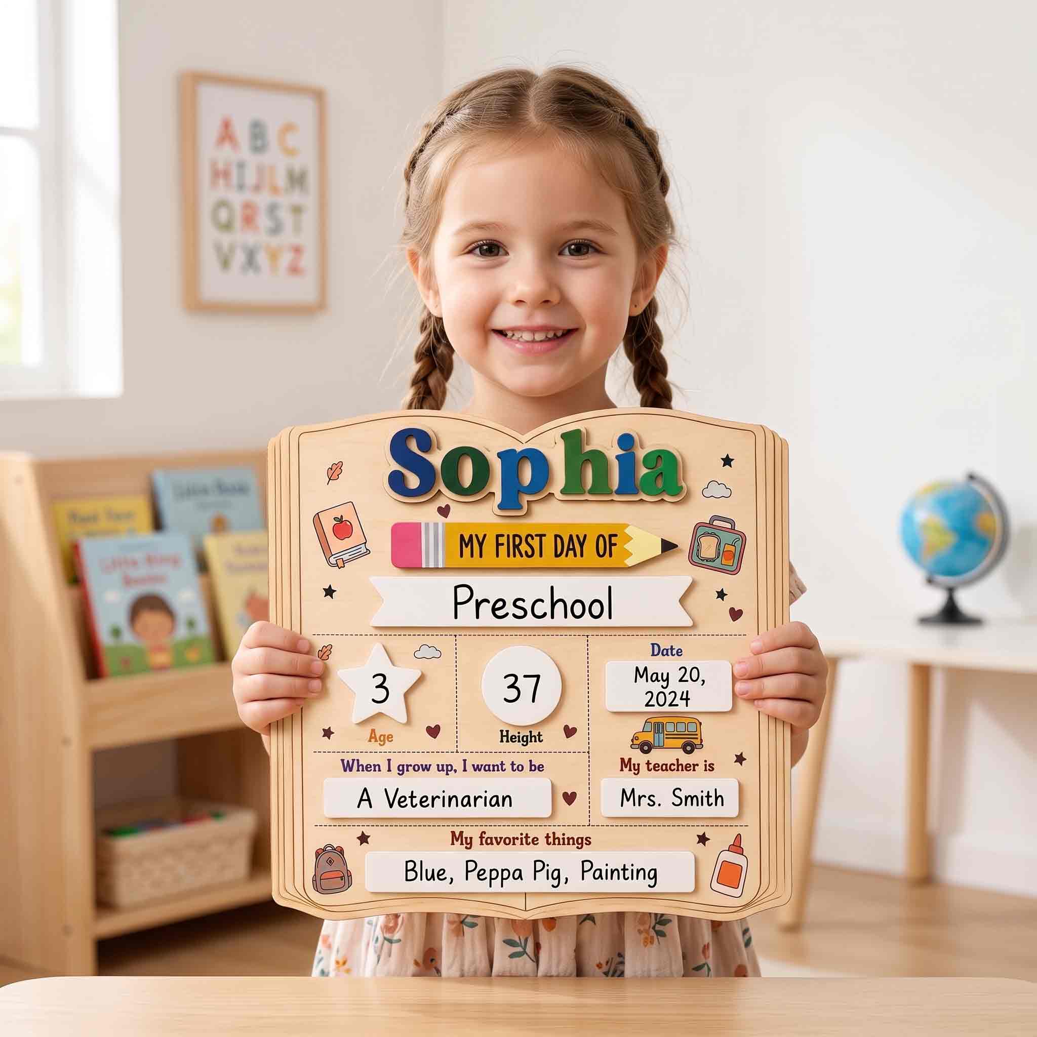 Personalized School Book First & Last Day School Sign, Reusable Dry Erase Board, Back to School Sign