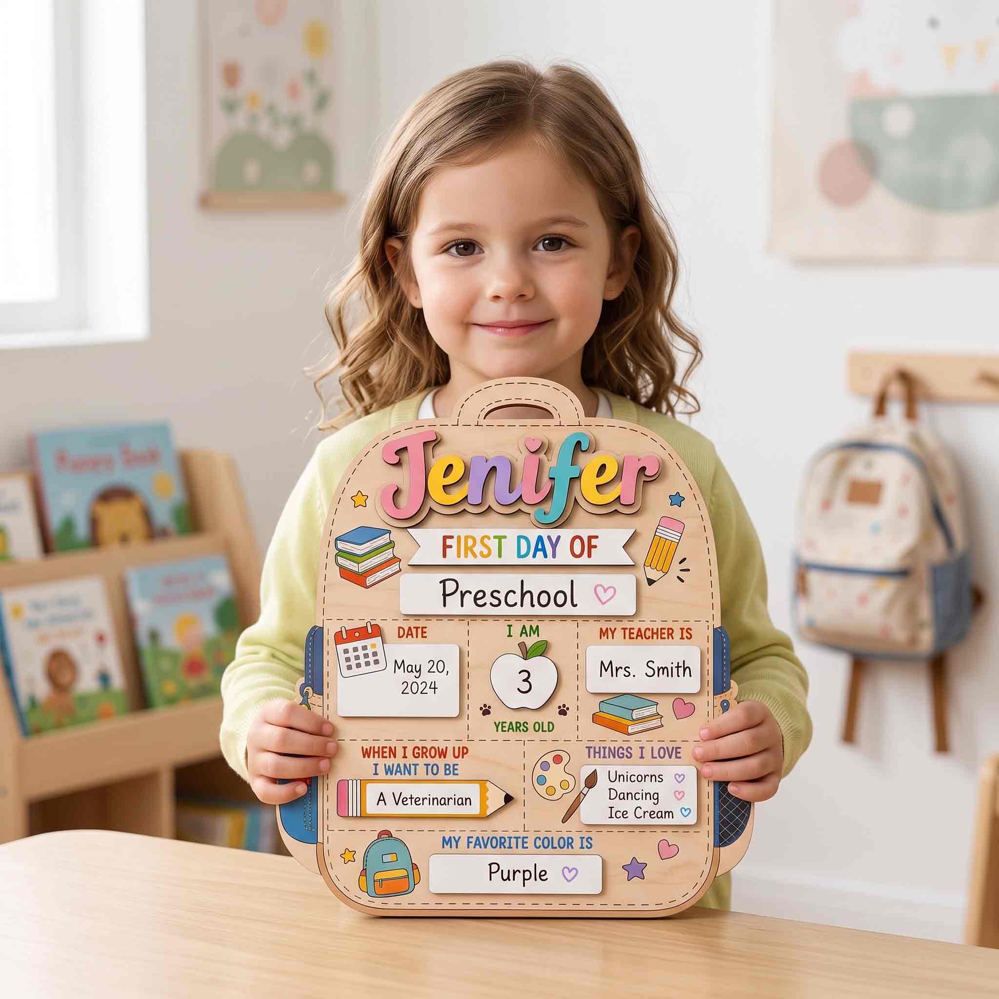Personalized Mordern School Backpack First & Last Day School Sign, Reusable Dry Erase Board, Back to School Sign