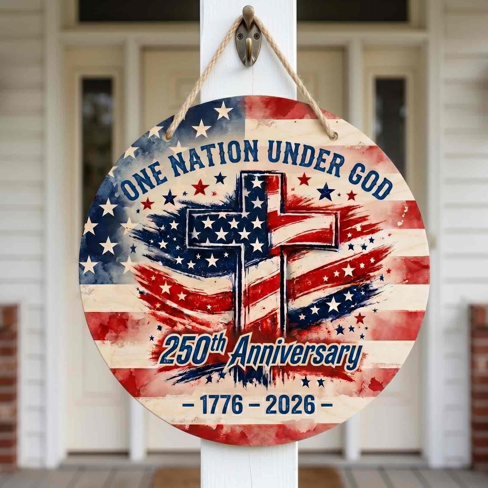 One Nation Under God 250th Anniversary Cross Wooden Sign