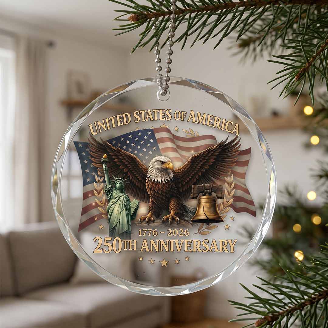 America's 250th Patriotic Freedom Celebration United States Heritage Patriotic Keepsake Round Glass Christmas Ornament for American Pride