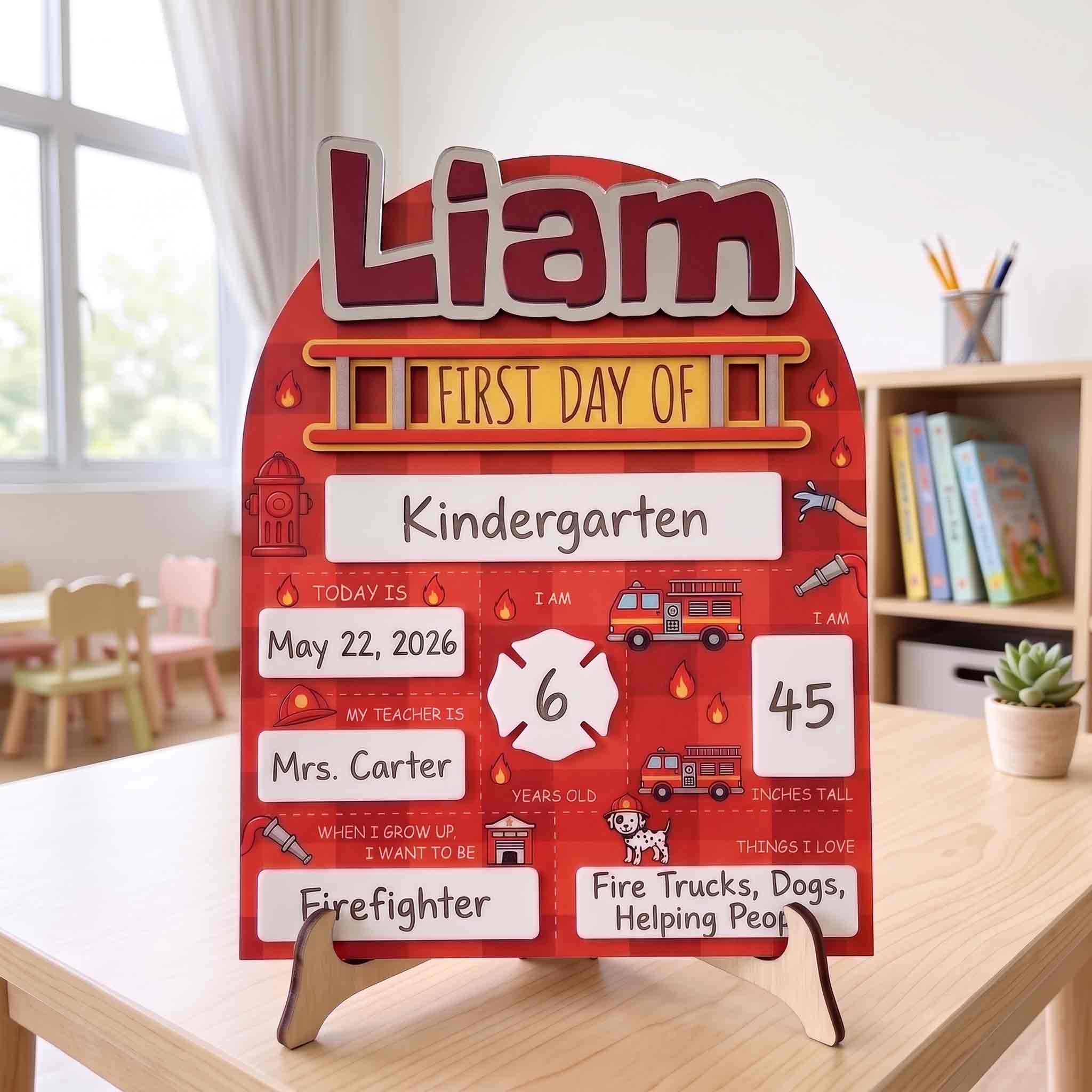 Personalized Firefighter First Day School Board, Reusable Dry Erase Board, Back to School Sign