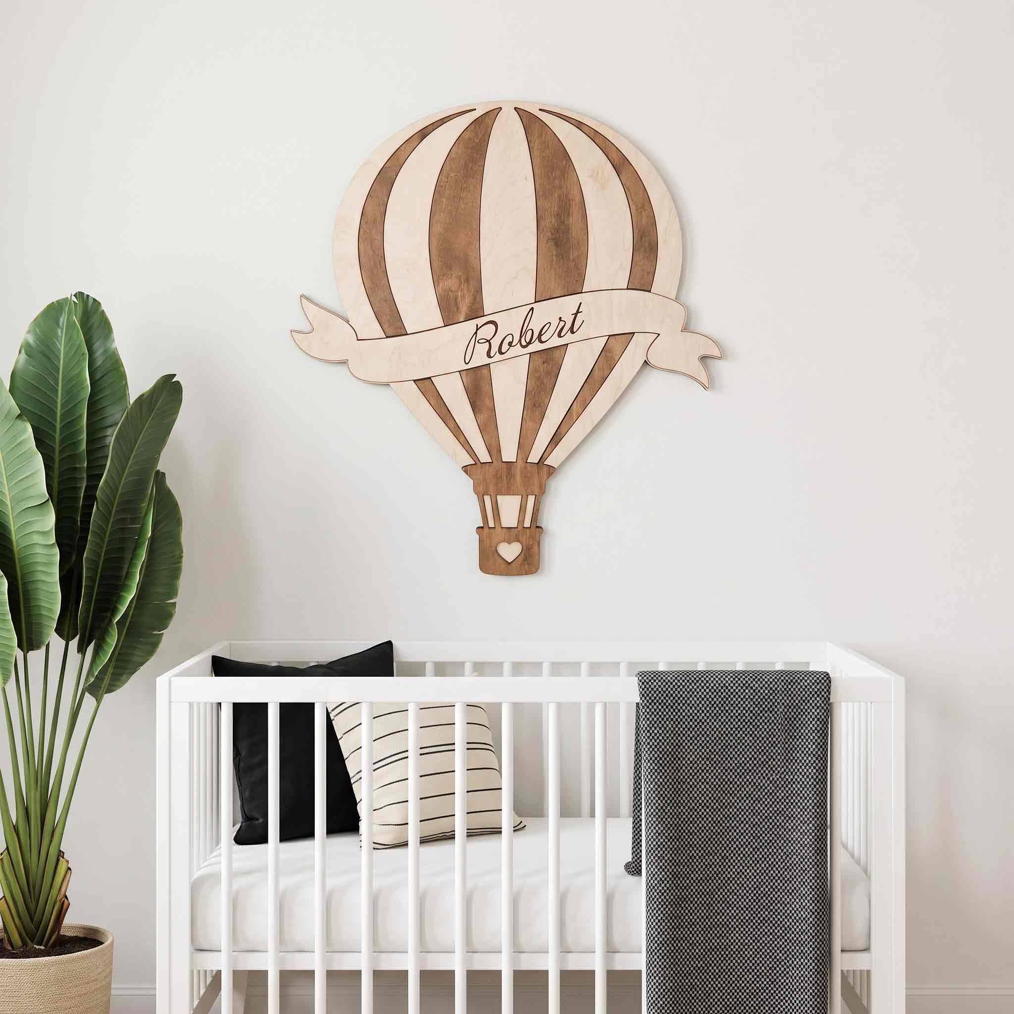 Personalized Hot Air Balloon Nursery Name Sign Wooden Baby Room Decor