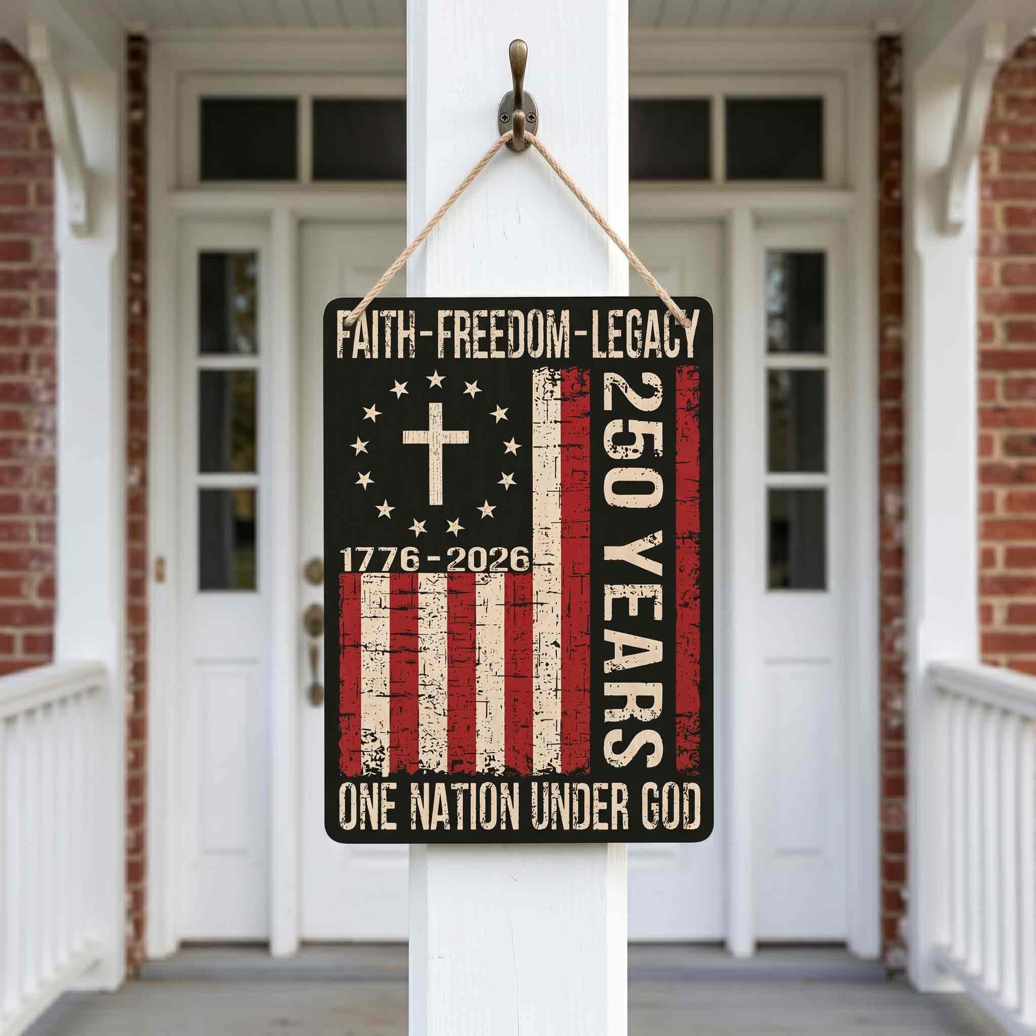 Freedom Christian America 250th Anniversary Wooden Sign
