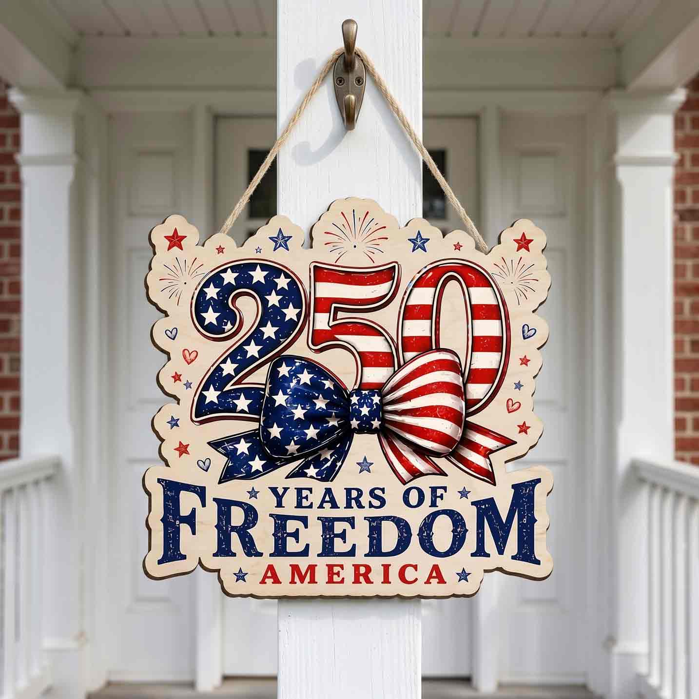 America 250 Years of Freedom Coquette Bow Wooden Sign