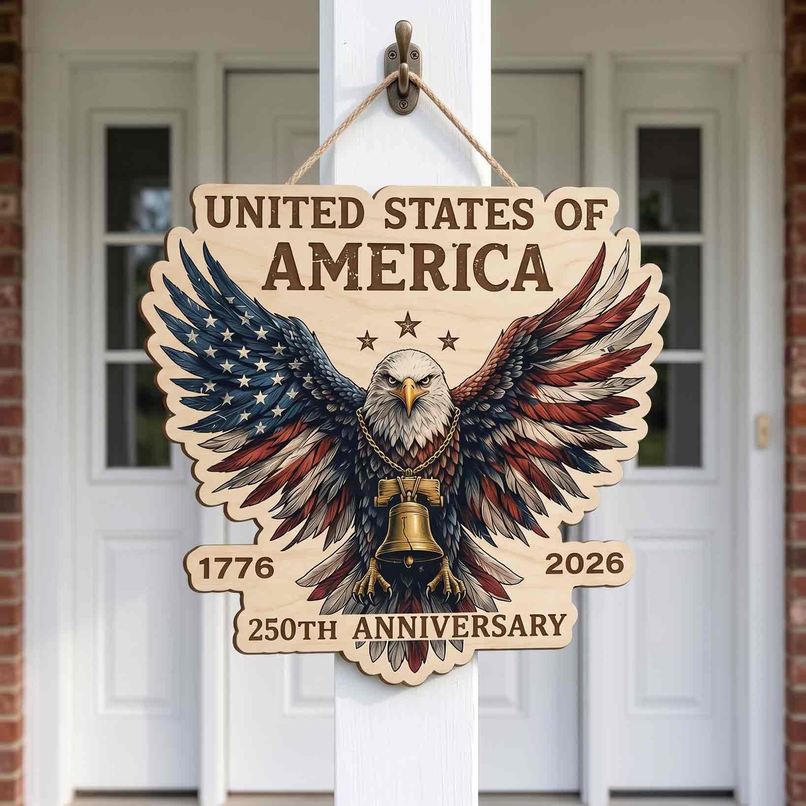 United States of America Bald Eagle 250th Anniversary 1776-2026 Patriotic Wooden Sign