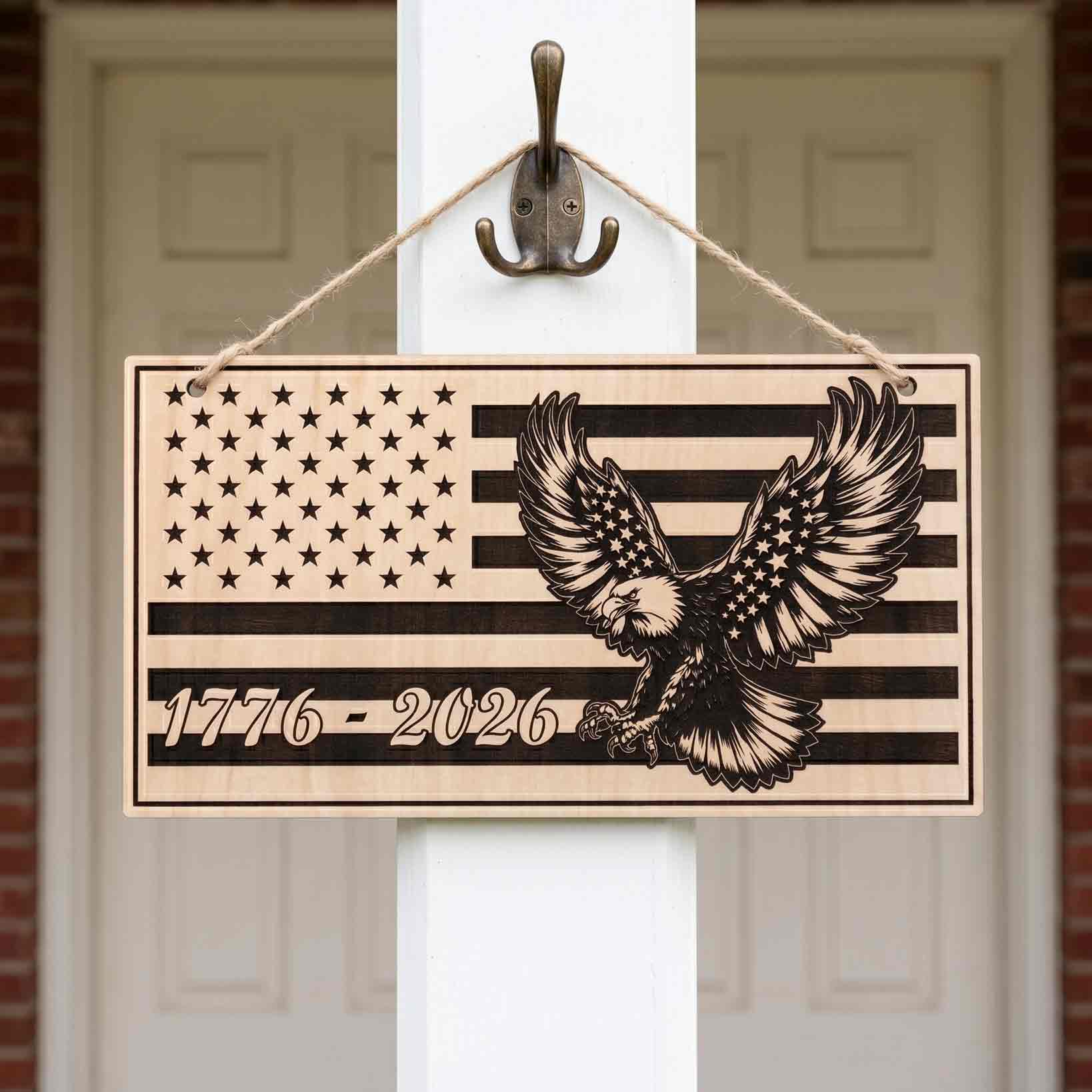 America 76 Land Of The Free Wooden Hanging Sign Patriotic Decor