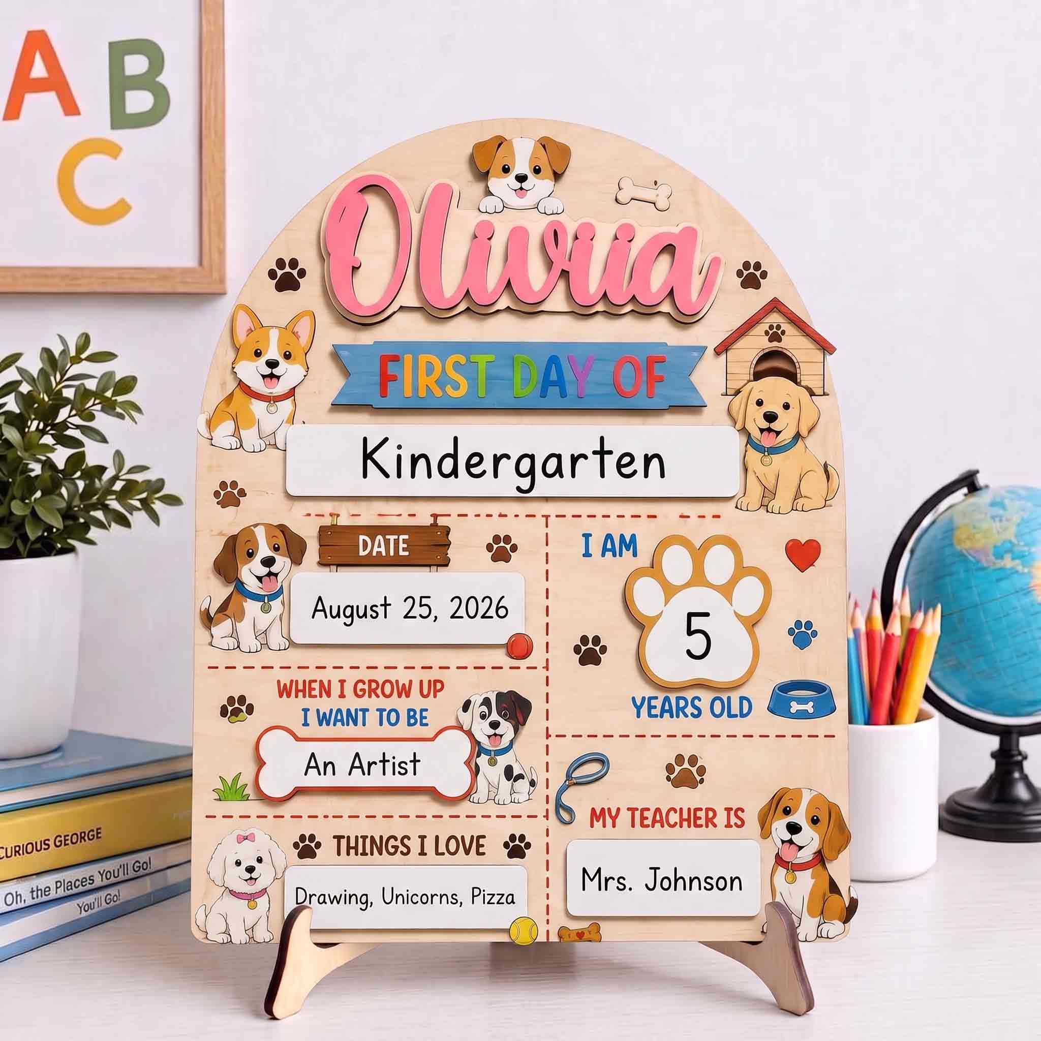 Personalized Dog Lover First & Last Day School Sign, Reusable Dry Erase Board, Back to School Sign