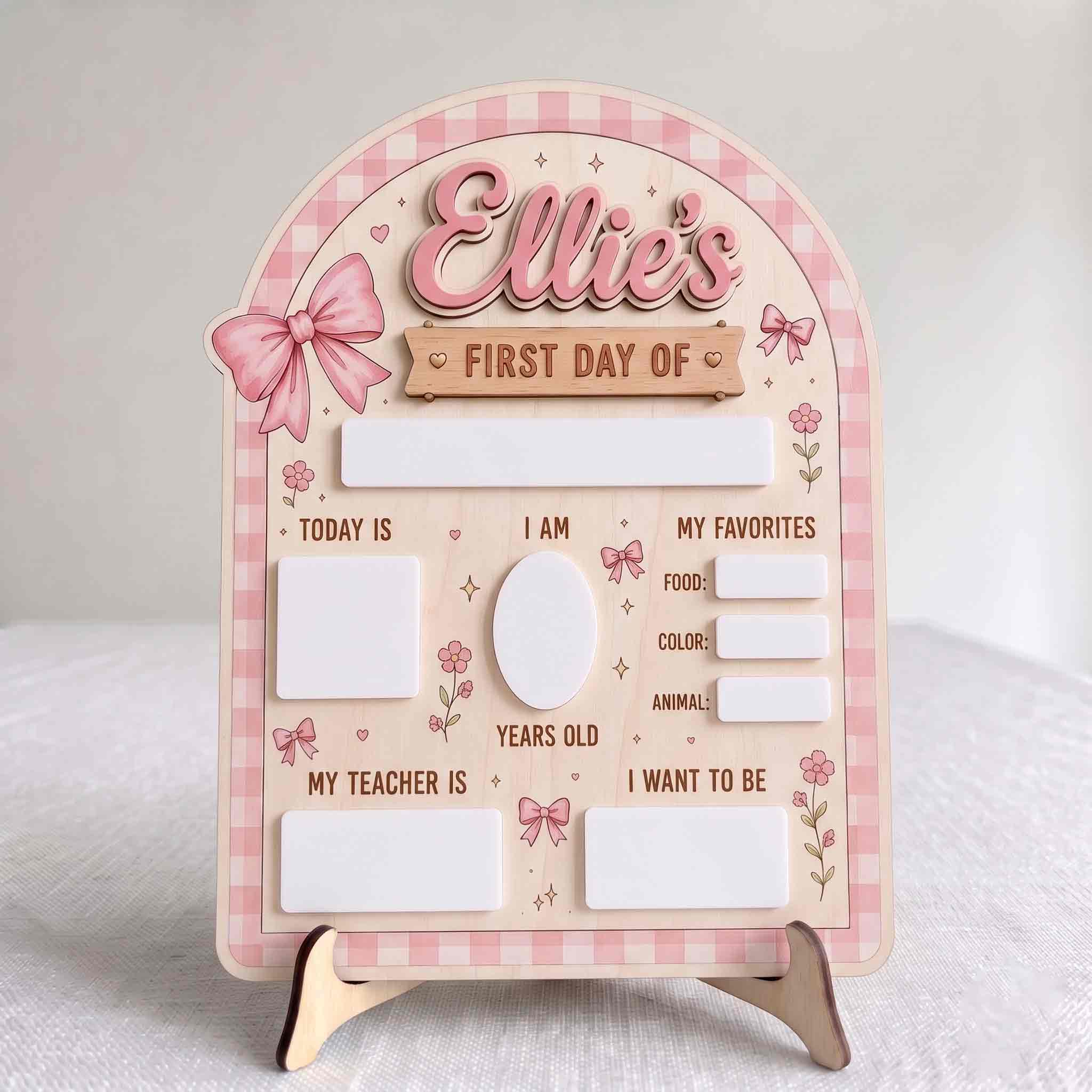 Personalized Pink Gingham Style First & Last Day School Sign, Reusable Dry Erase Board, Back to School Sign