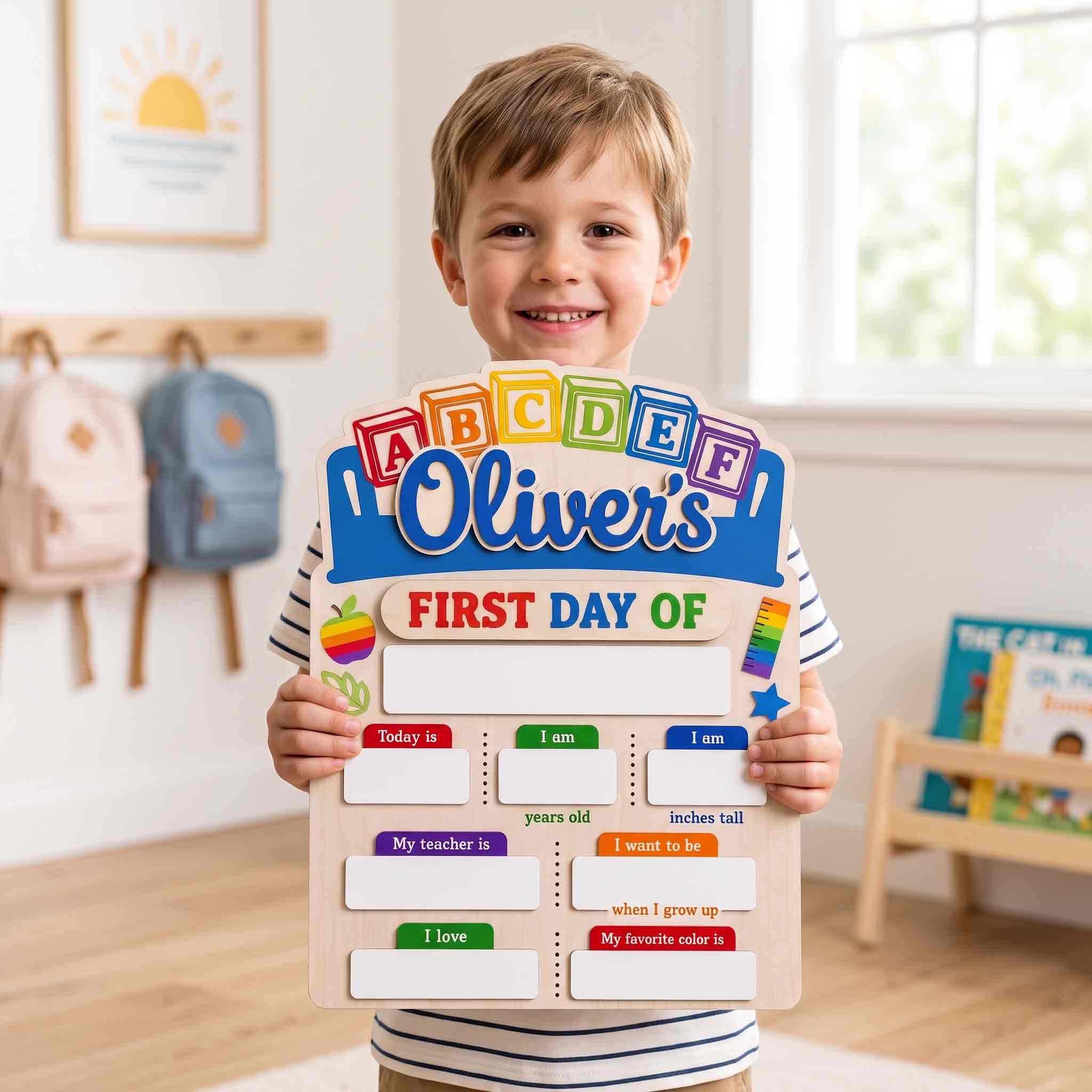 Personalized ABC Blocks First Day School Board, Reusable Dry Erase Board, Back to School Sign
