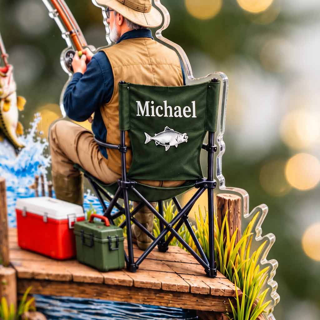 Bass Fishing On The Dock Custom Name Fishing Fisherman for Grandpa Acrylic Ornament