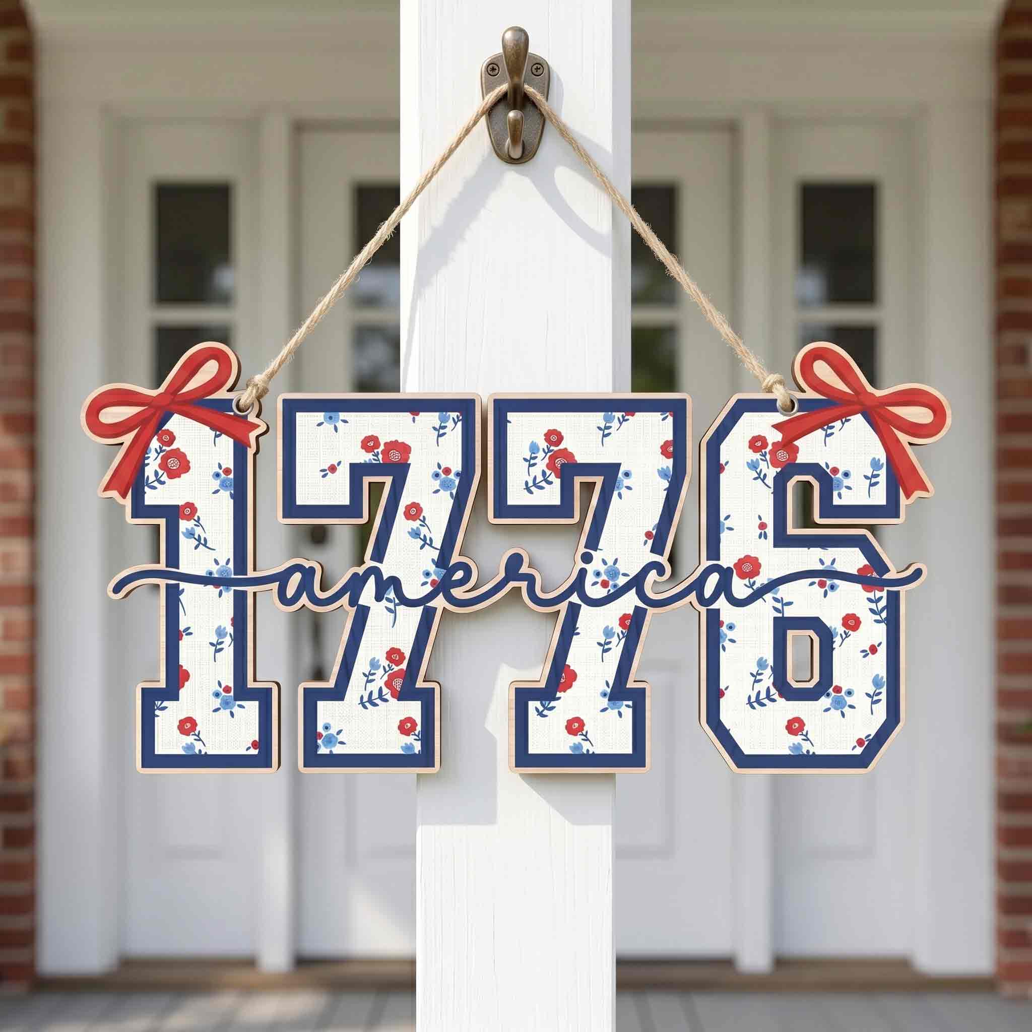 Coquette 1776 Applique Embroidery Girly Patriotic Wooden Sign