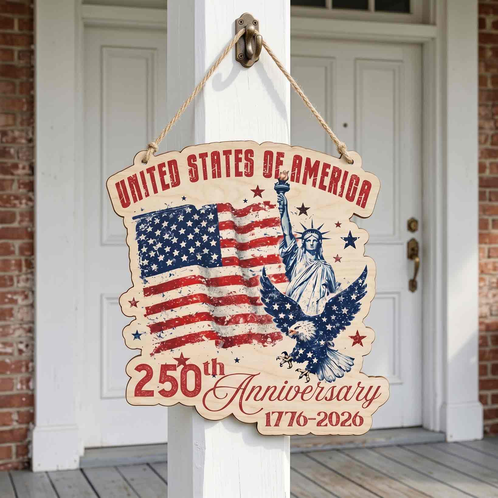 United States Of America 250th Anniversary Wooden Hanging Sign Patriotic Decor 1776-2026