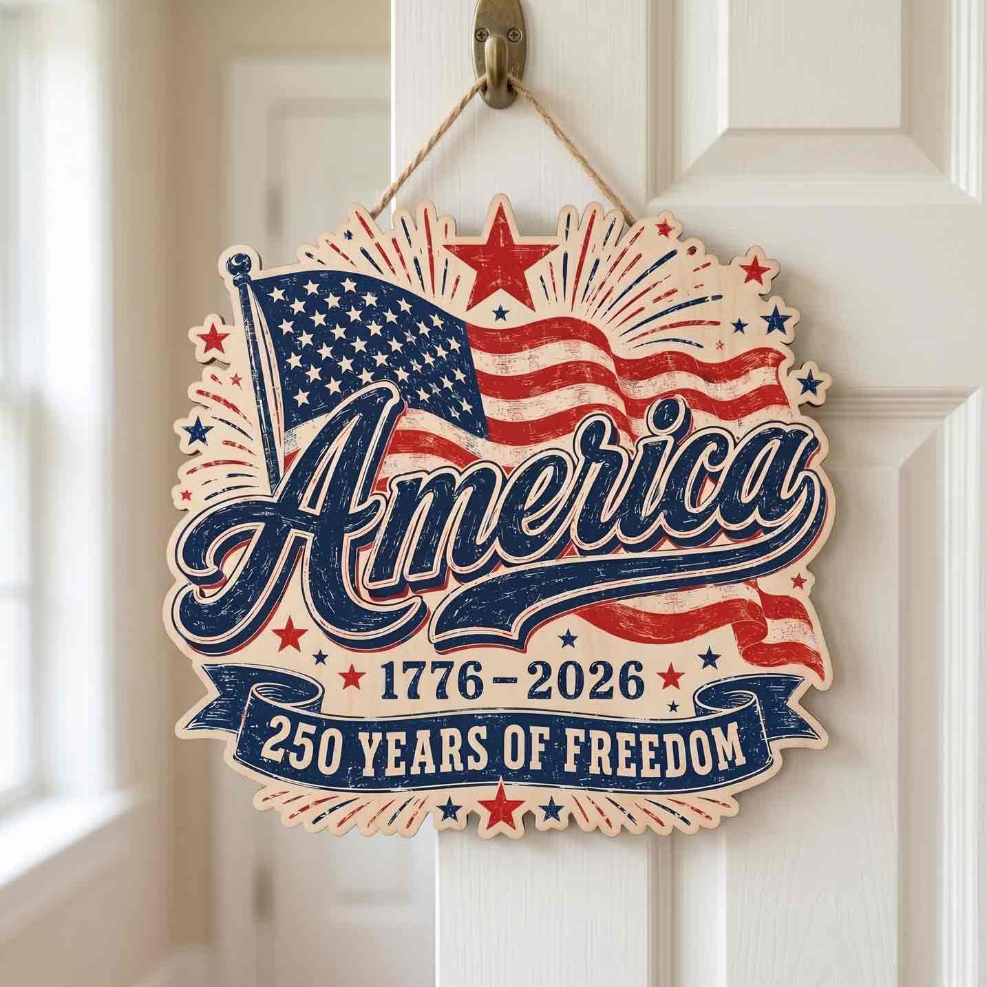 Faith Freedom 250th Anniversary Christian Patriotic Decor Wooden Sign