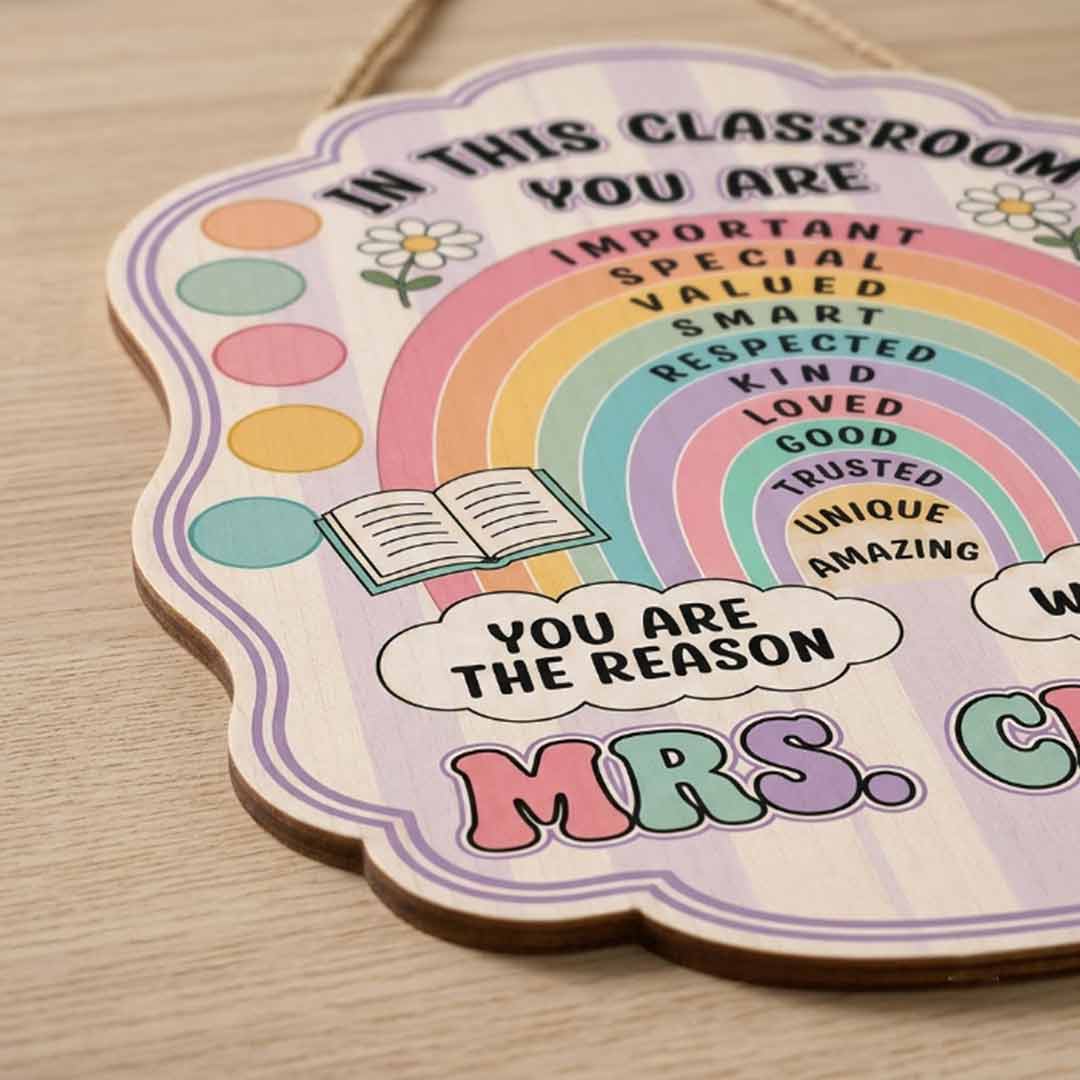 Personalized Teacher Name Wooden Sign Door Hanger You Are Reason Rainbow Themes Wooden Classroom Decor, Back to School Sign