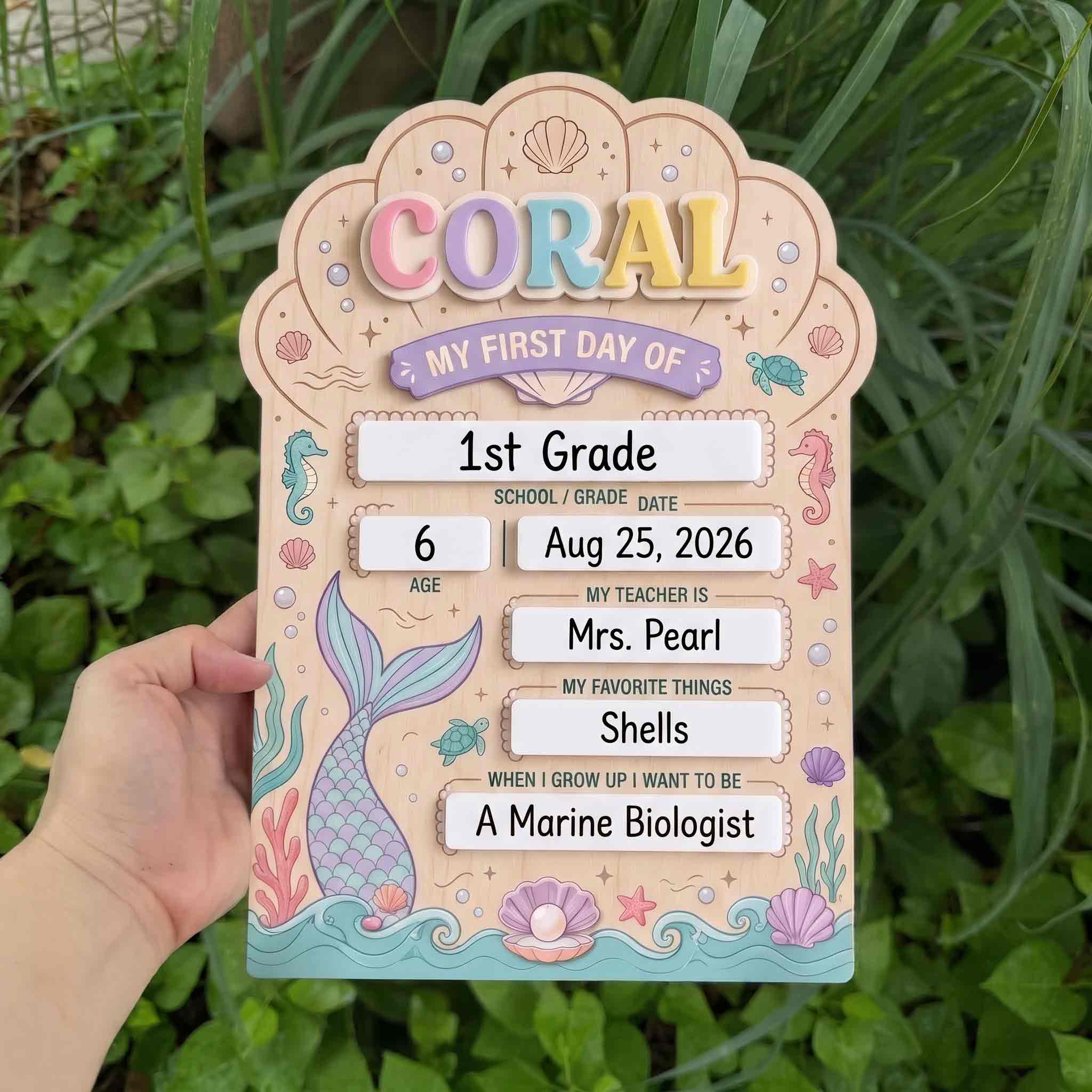Personalized Mermaid Ocean Theme First & Last Day School Sign, Reusable Dry Erase Board, Back to School Sign