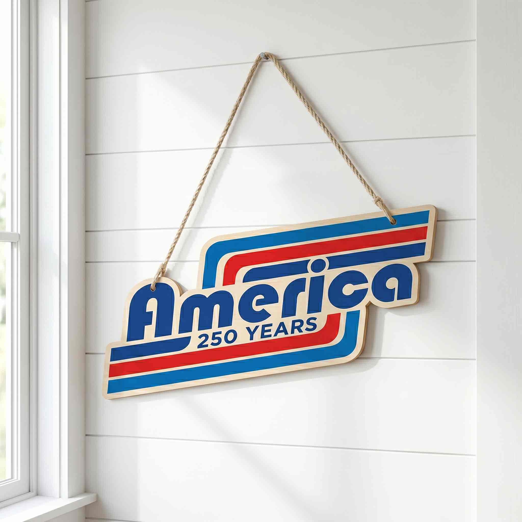 Retro America 250 Years Patriotic Independence Day Celebration Decor Wooden Sign