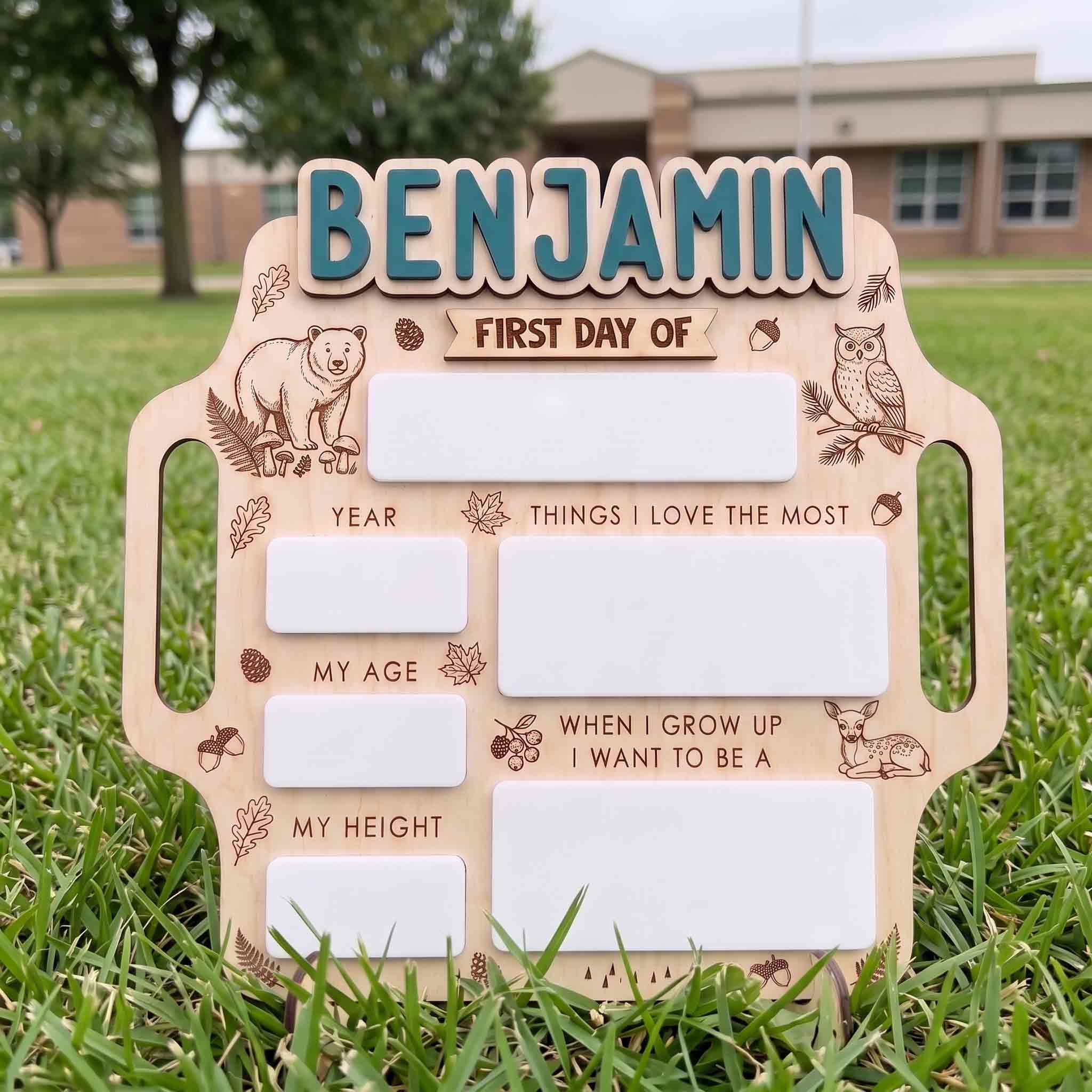 Personalized Forest Animals School Board, Reusable Dry Erase Board, Back to School Sign