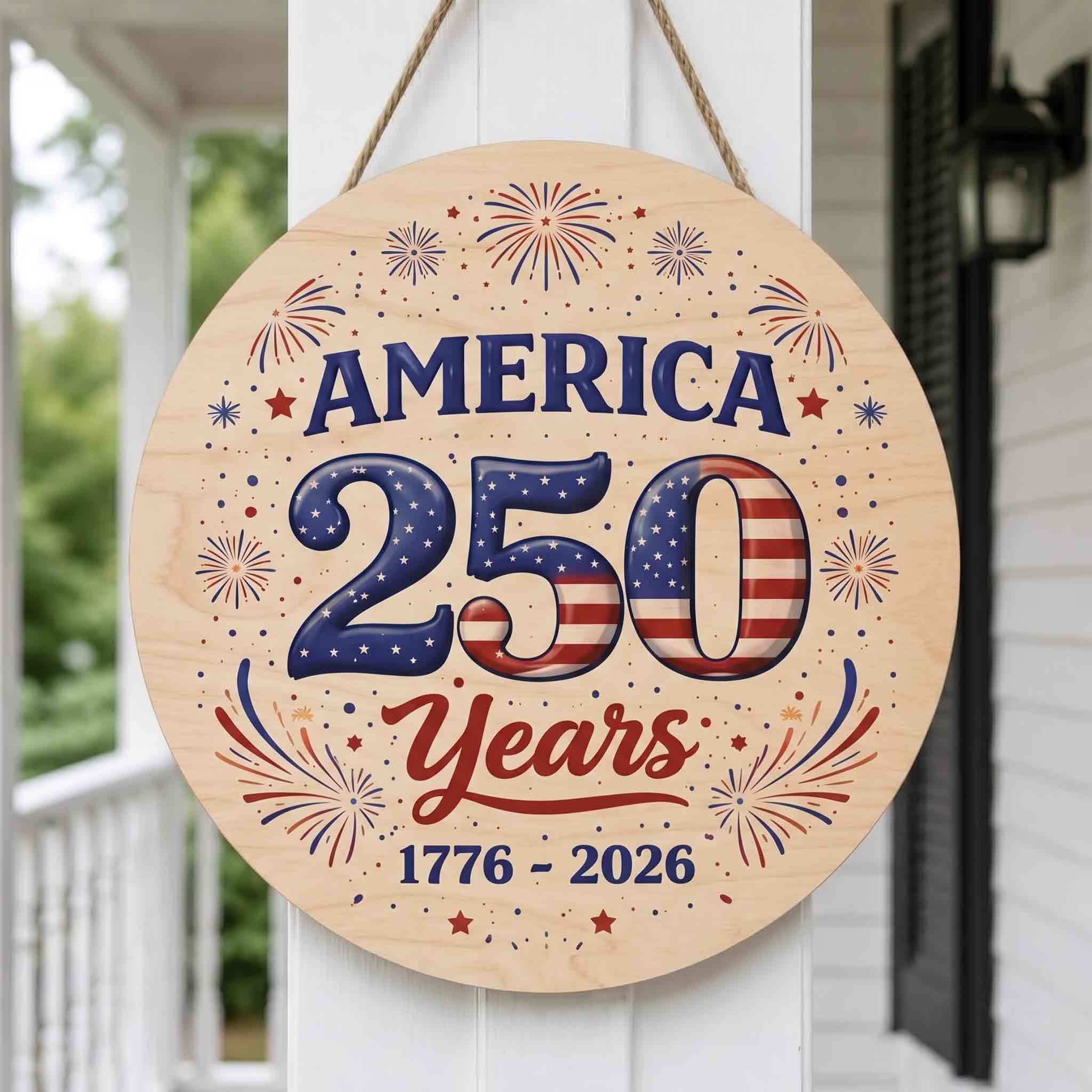 America 250 Years Wooden Sign Celebrating 250 Years of Freedom