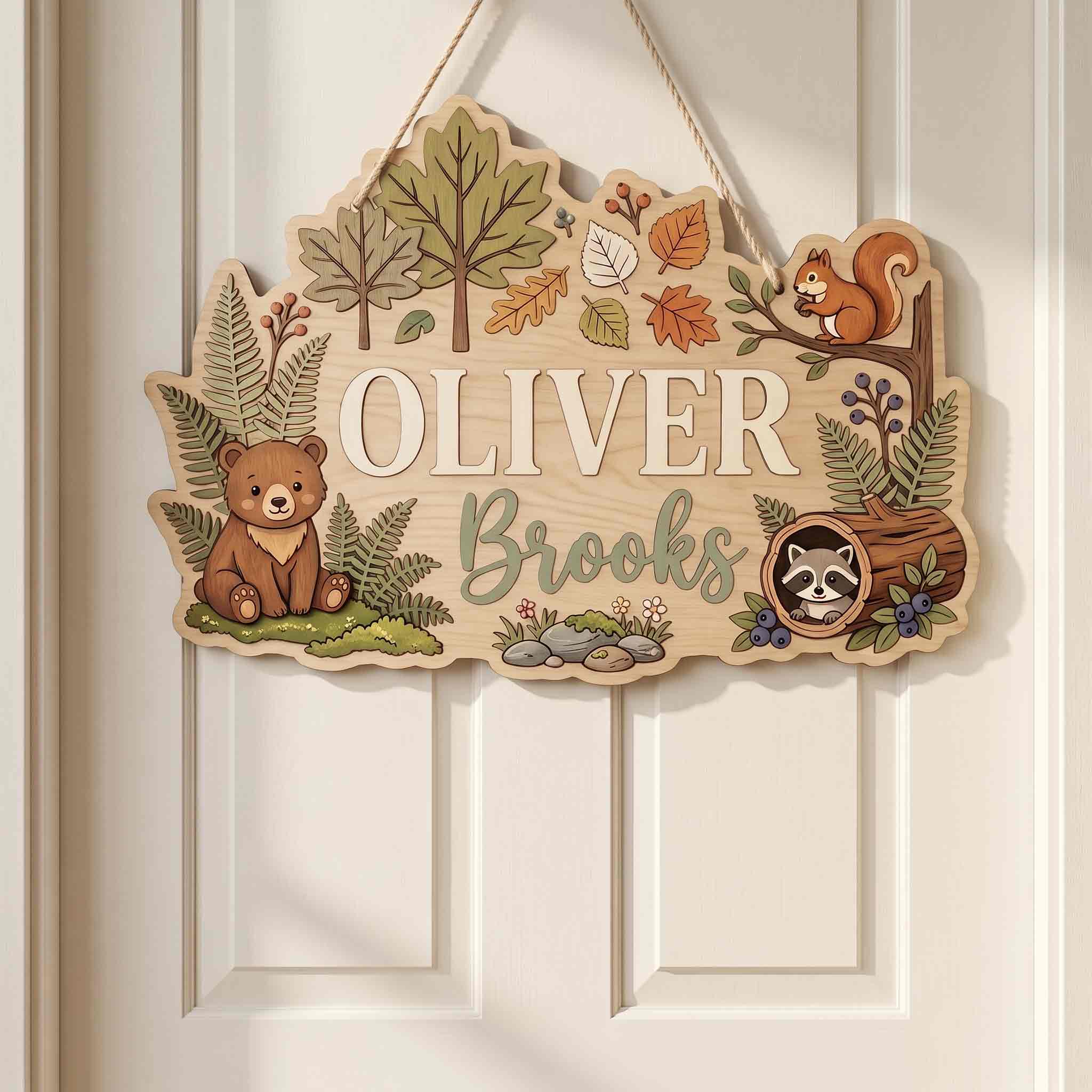 Personalized Forest Animals Baby Name Wooden Sign