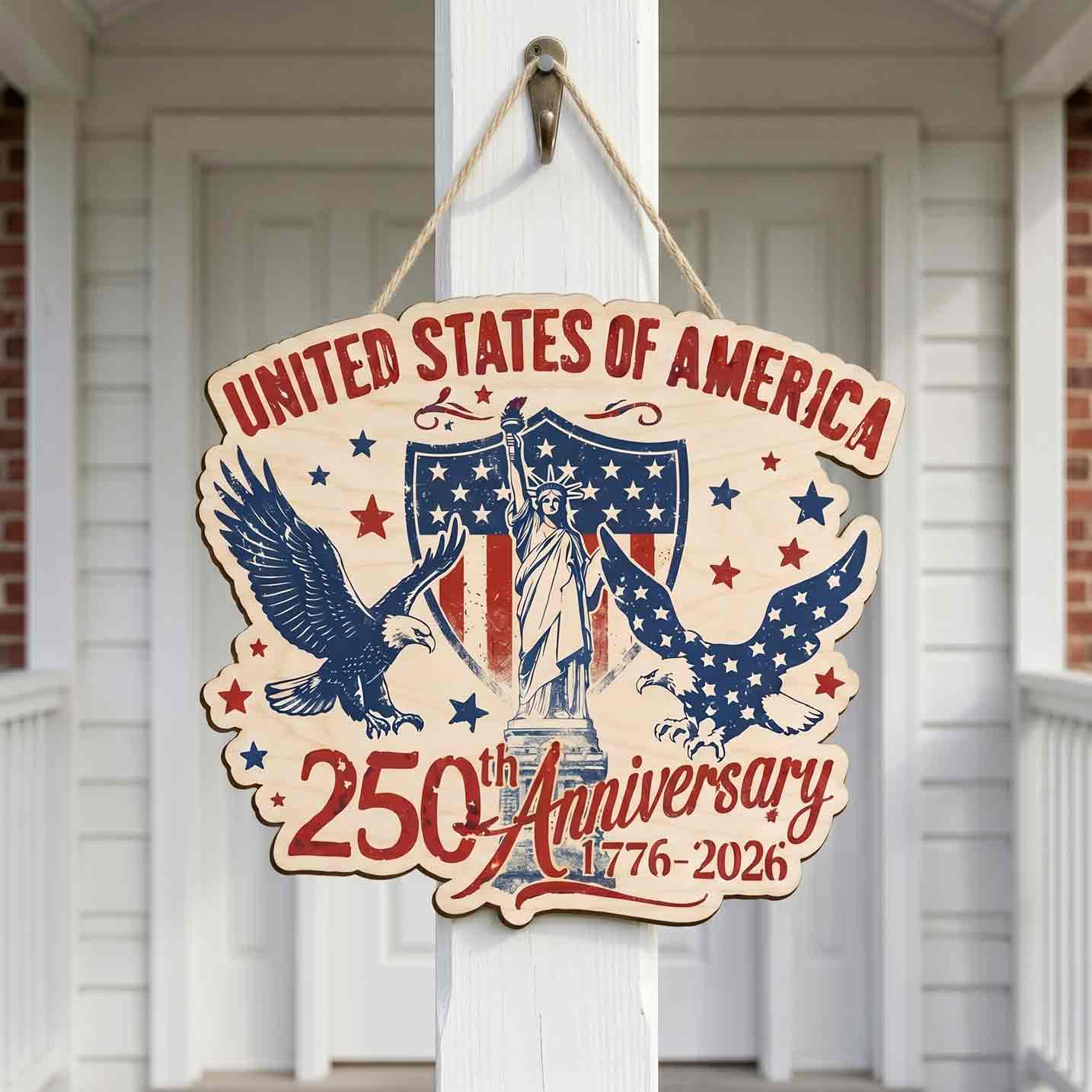United States Of America 250th Anniversary Wooden Sign Patriotic Eagle Liberty Decor 1776-2026