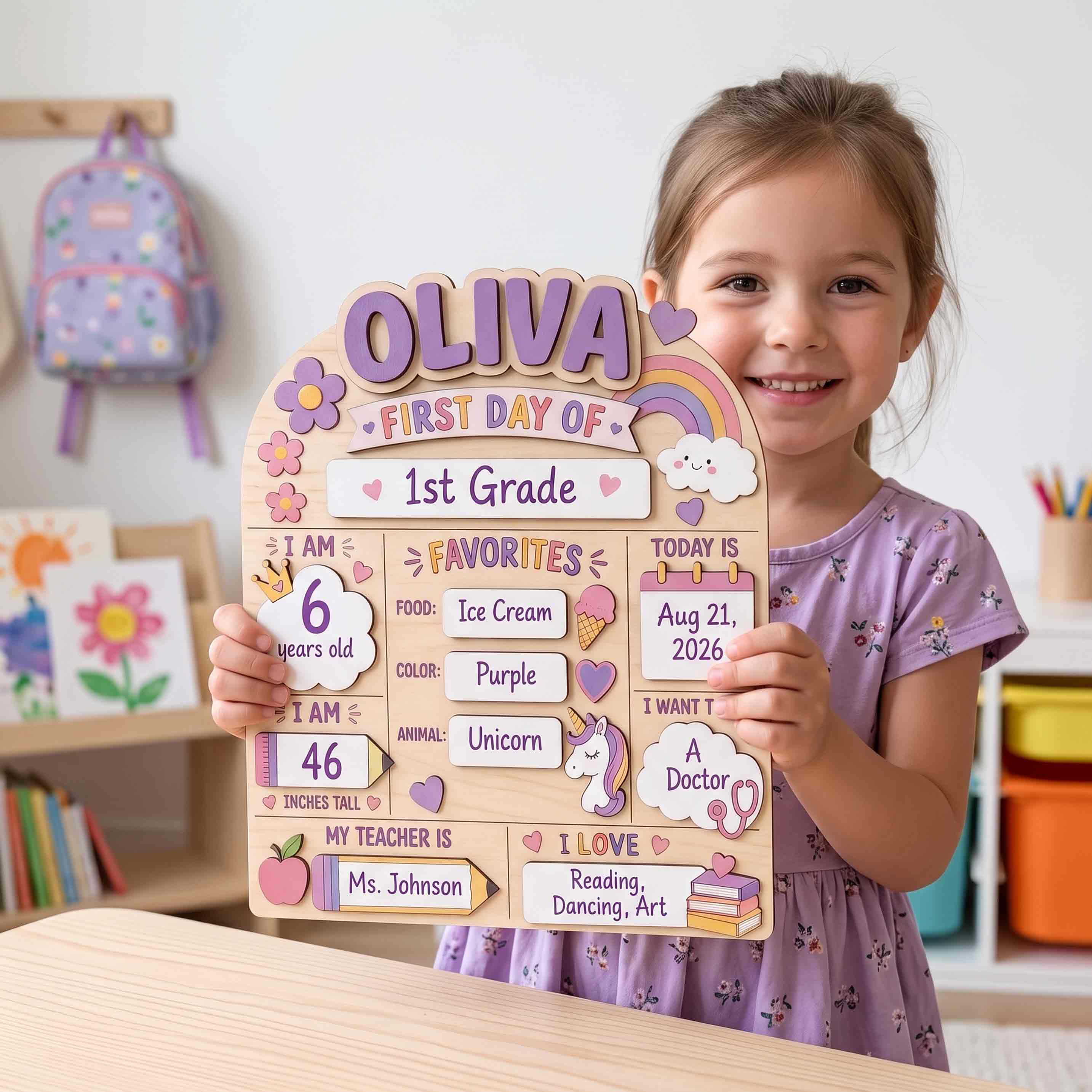 ersonalized Unicorn First Day School Board, Reusable Dry Erase Board, Back to School Sign