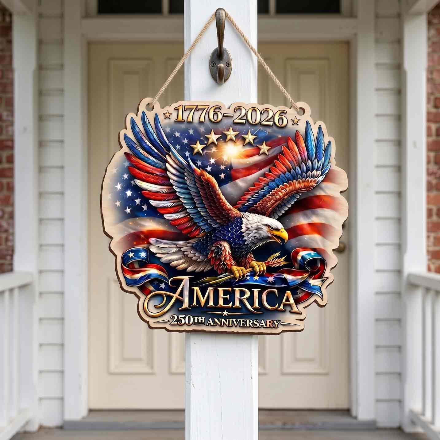 America 250th Anniversary Eagle Wooden Hanging Sign Patriotic Home Decor