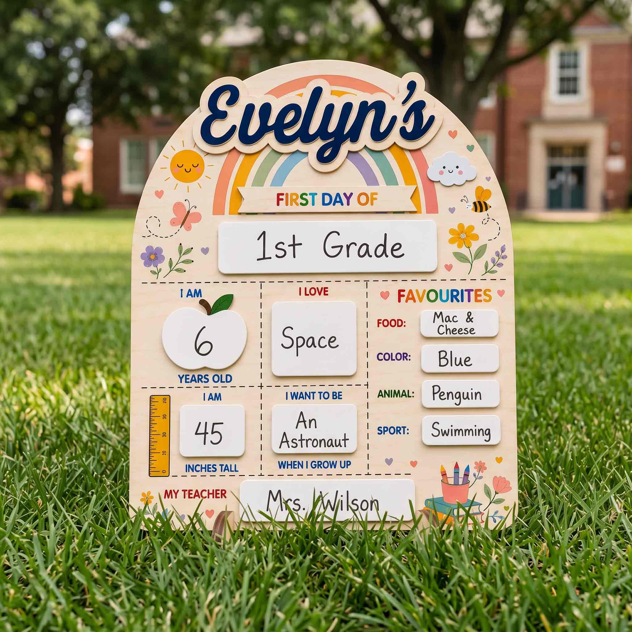 Personalized Rainbow Garden First & Last Day School Board, Reusable Dry Erase Board, Back to School Sign