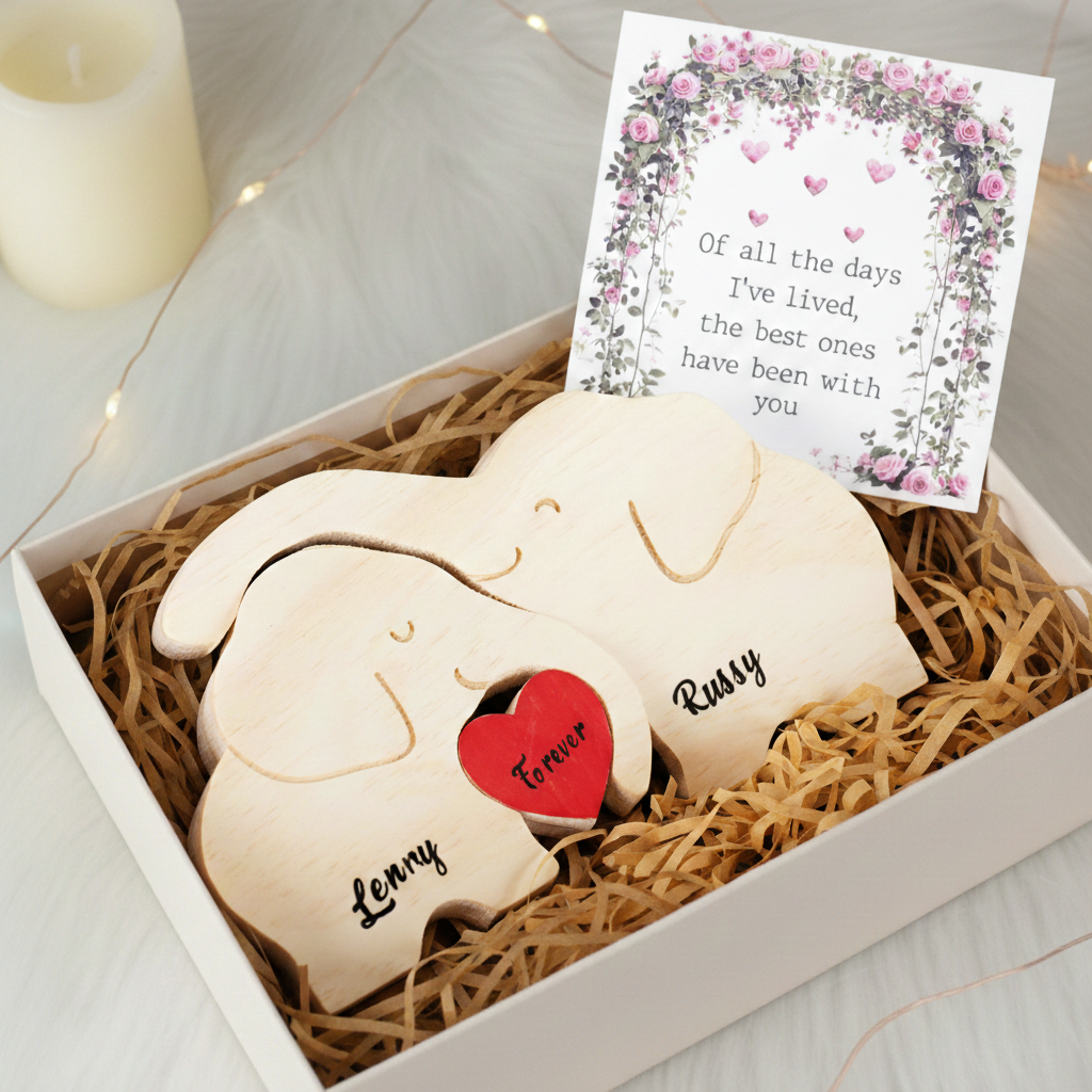 Personalized Elephant Couple Edition Custom Wooden Puzzle