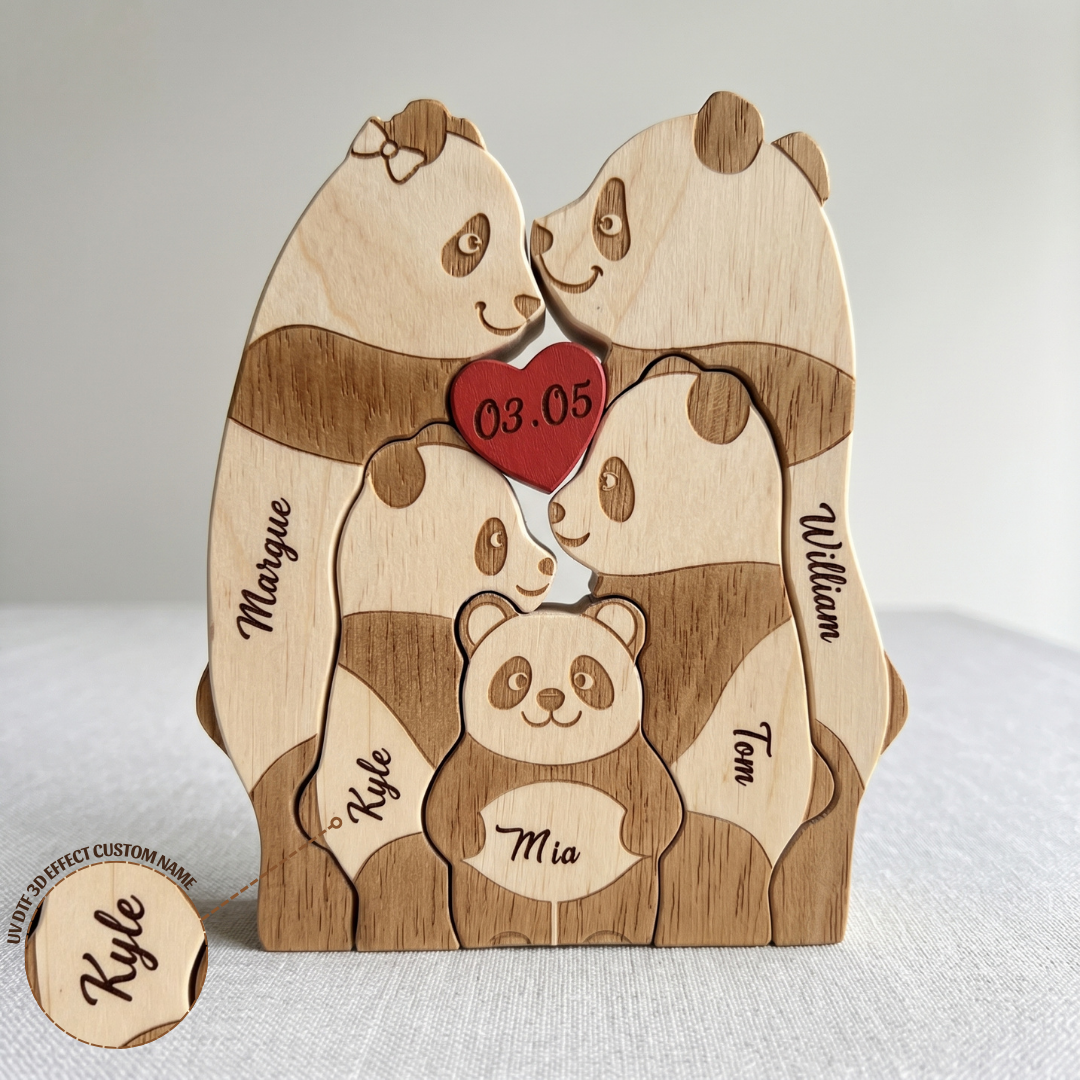 Personalized Panda 5 Pieces Family Edition Custom Wooden Puzzle