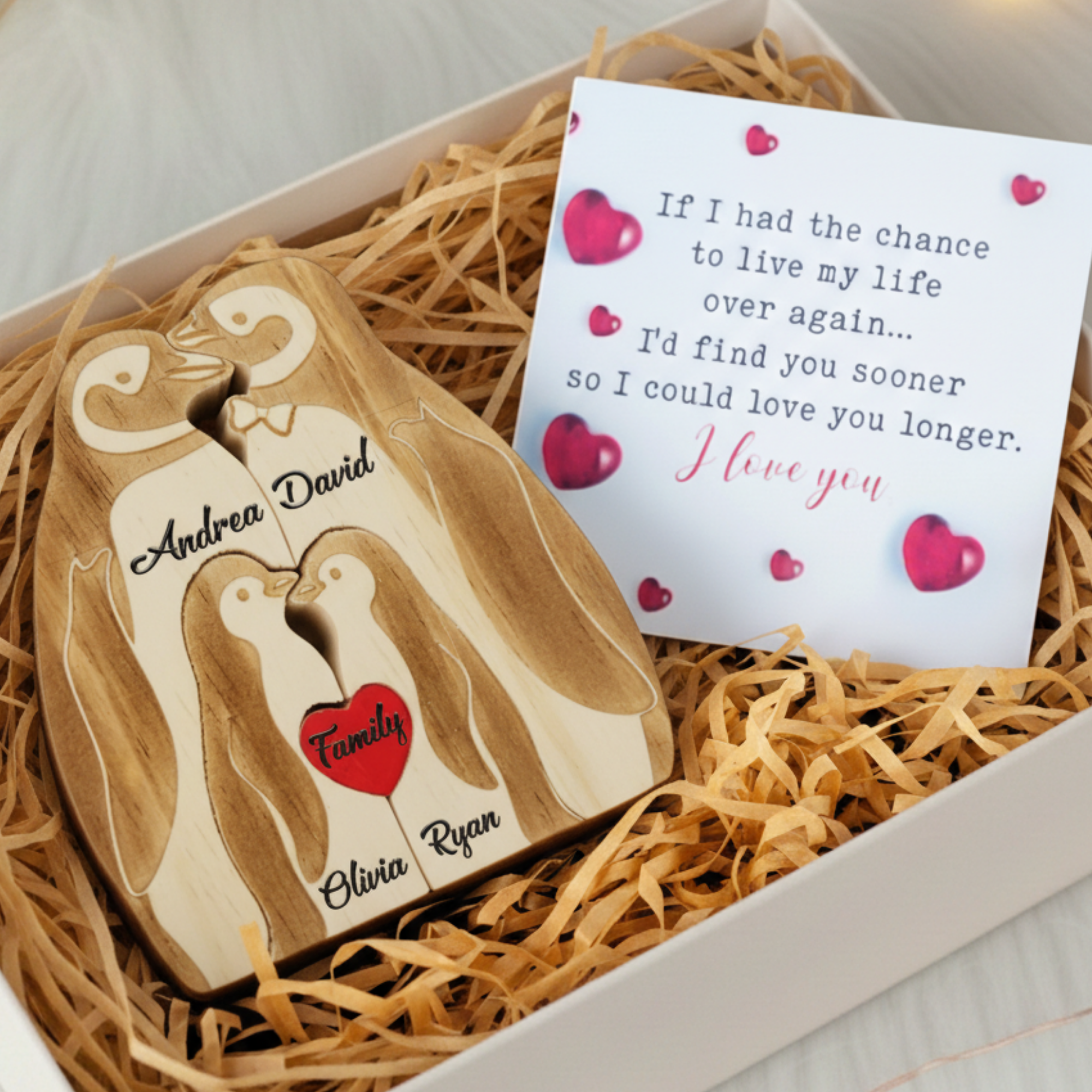 Personalized Penguin 4 Pieces Family Edition Custom Wooden Puzzle