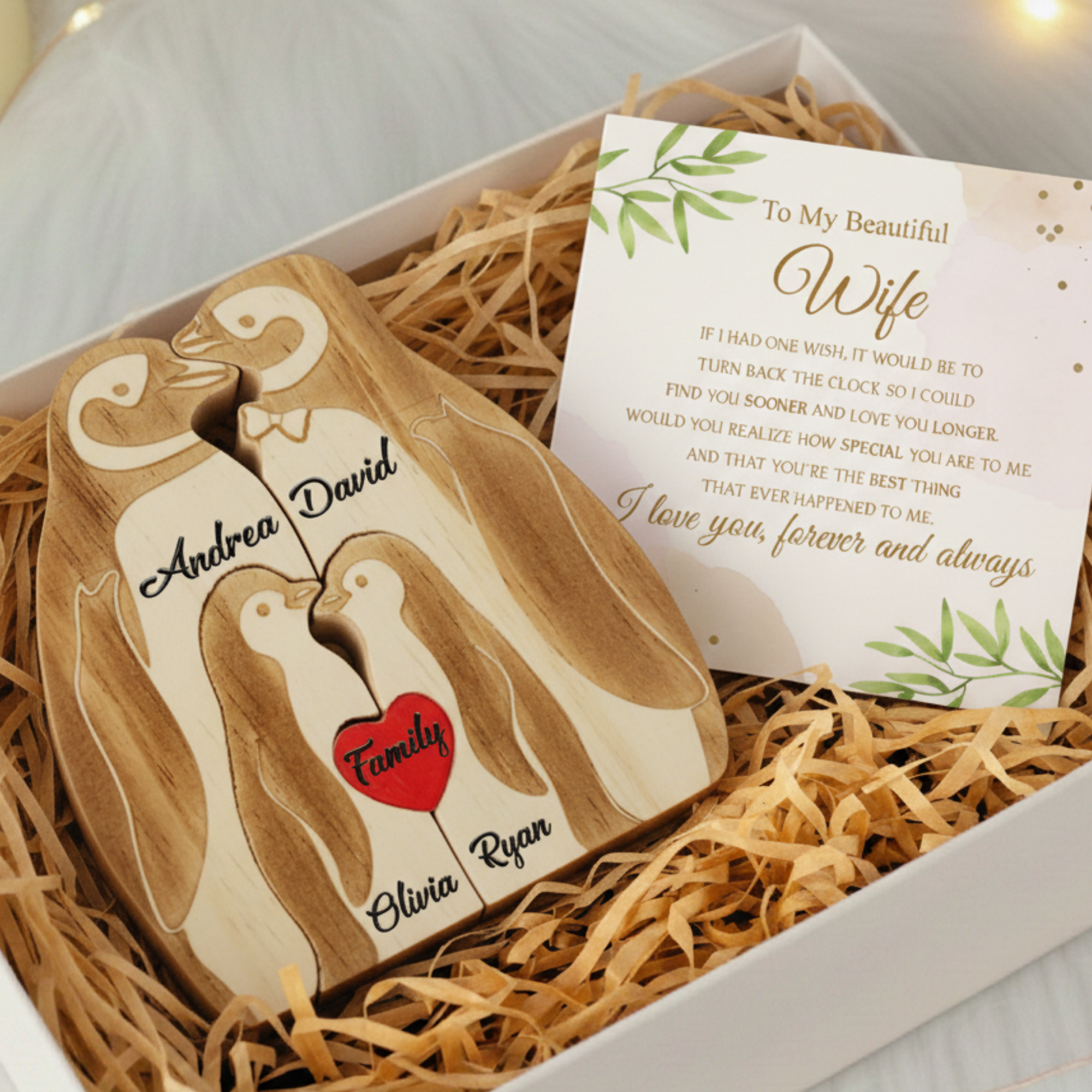Personalized Penguin 4 Pieces Family Edition Custom Wooden Puzzle