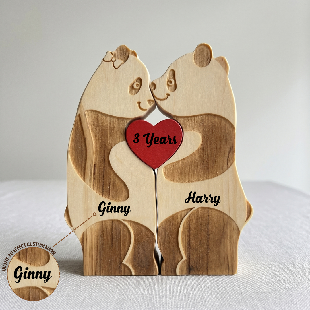 Personalized Panda Couple Edition Custom Wooden Puzzle