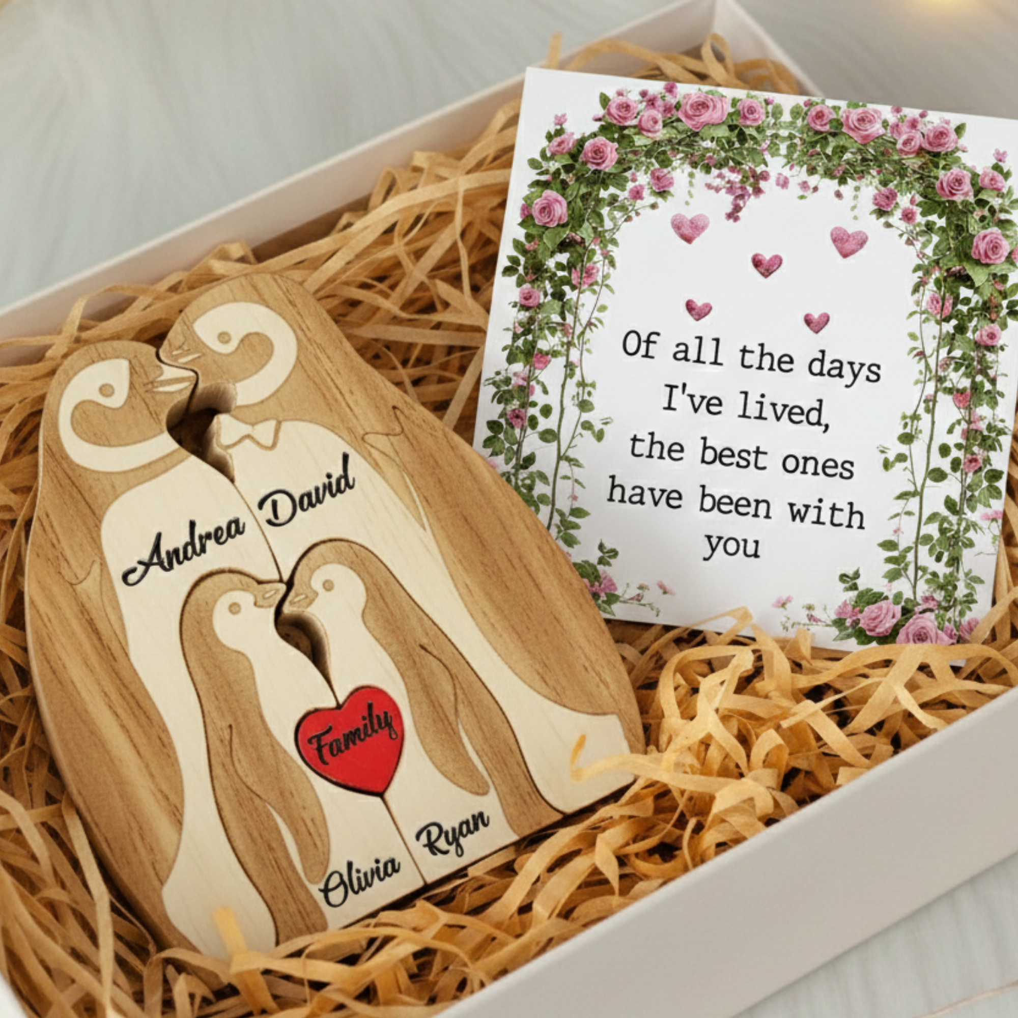 Personalized Penguin 4 Pieces Family Edition Custom Wooden Puzzle