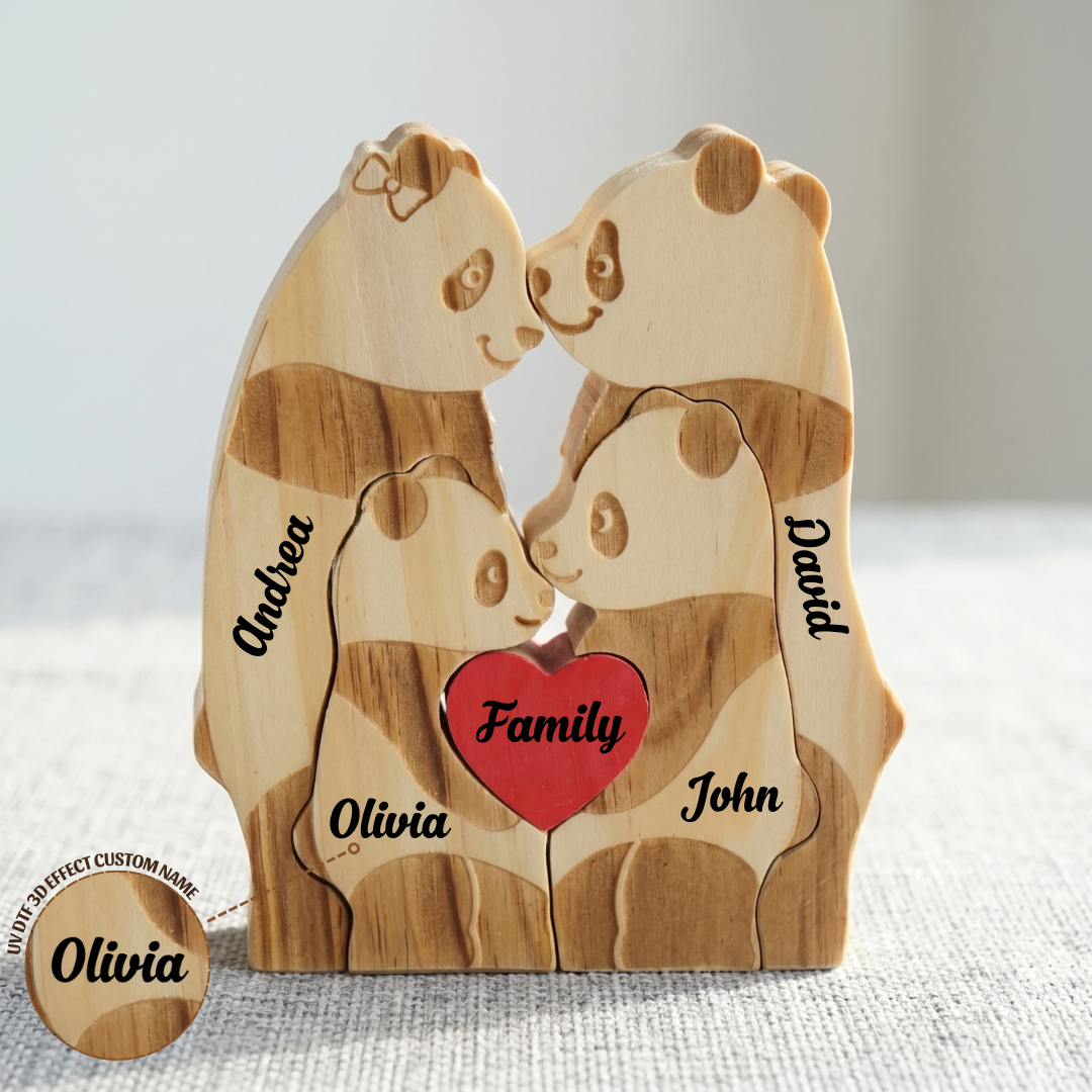 Personalized Panda 4 Pieces Family Edition Custom Wooden Puzzle