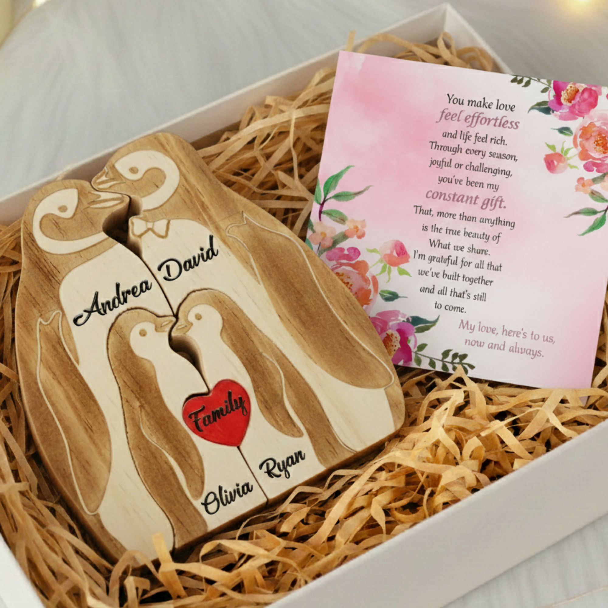 Personalized Penguin 4 Pieces Family Edition Custom Wooden Puzzle
