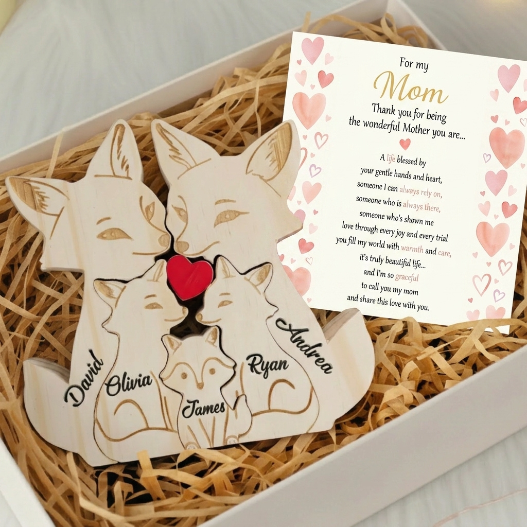 Personalized Fox 5 Pieces Family Edition Custom Wooden Puzzle
