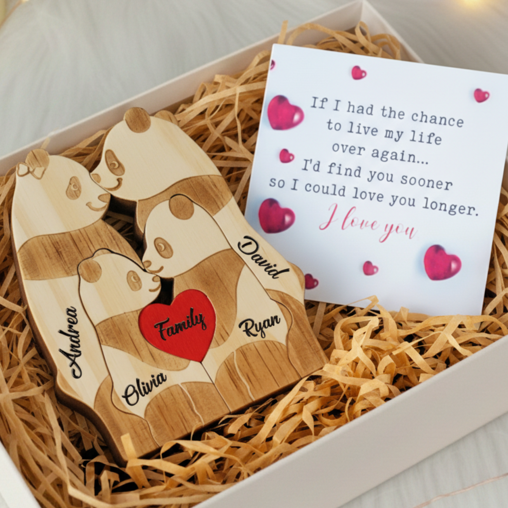 Personalized Panda 4 Pieces Family Edition Custom Wooden Puzzle