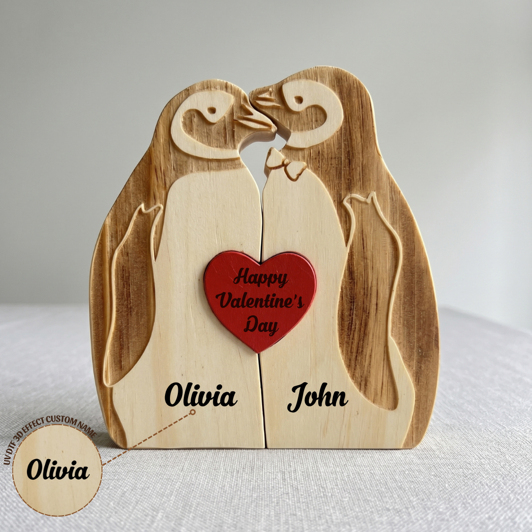 Personalized Penguin Couple Edition Custom Wooden Puzzle