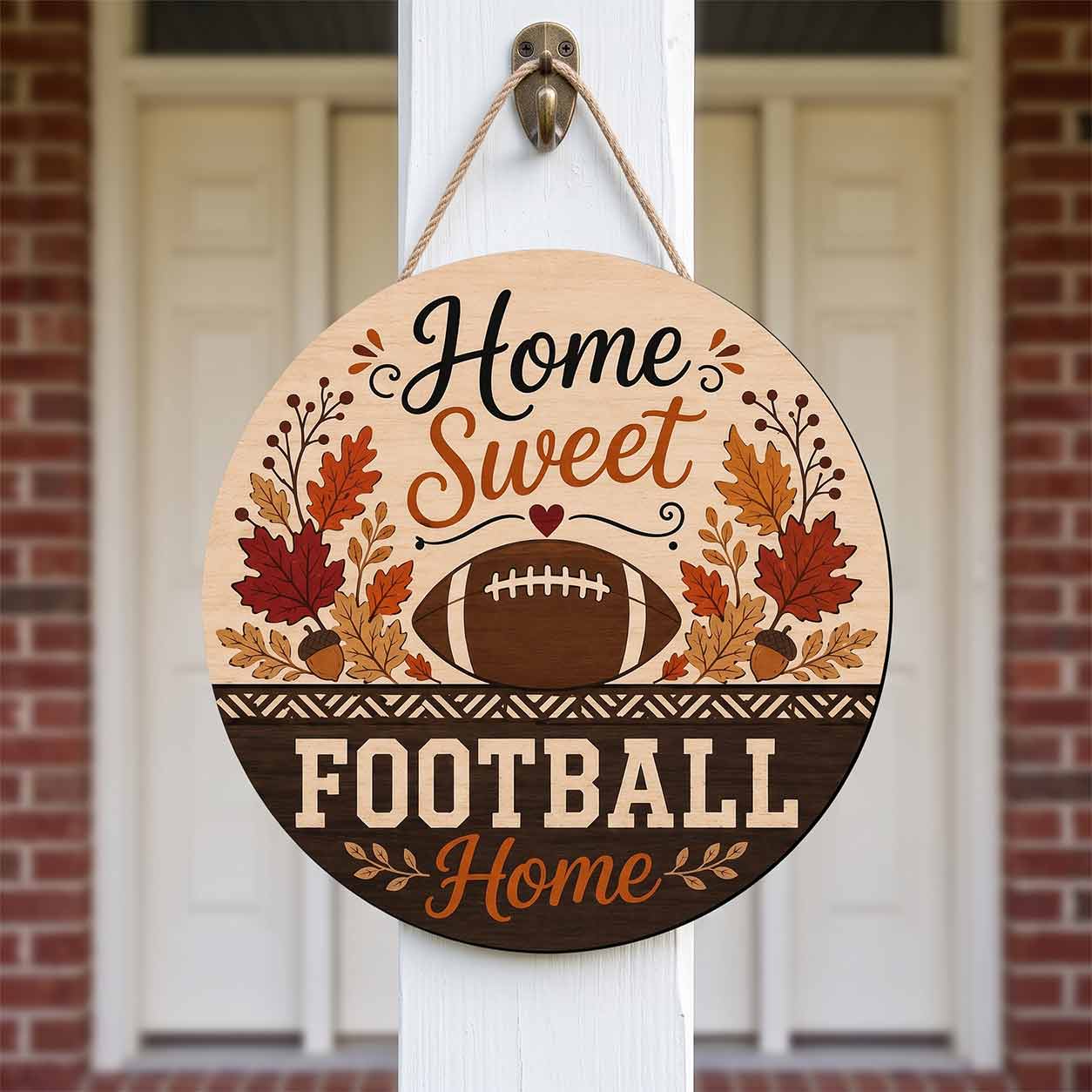 Fall Porch Decor, Home Sweat Football Home Wooden Fall Door Hanger,  Front Door Sign, Farmhouse Fall Decor