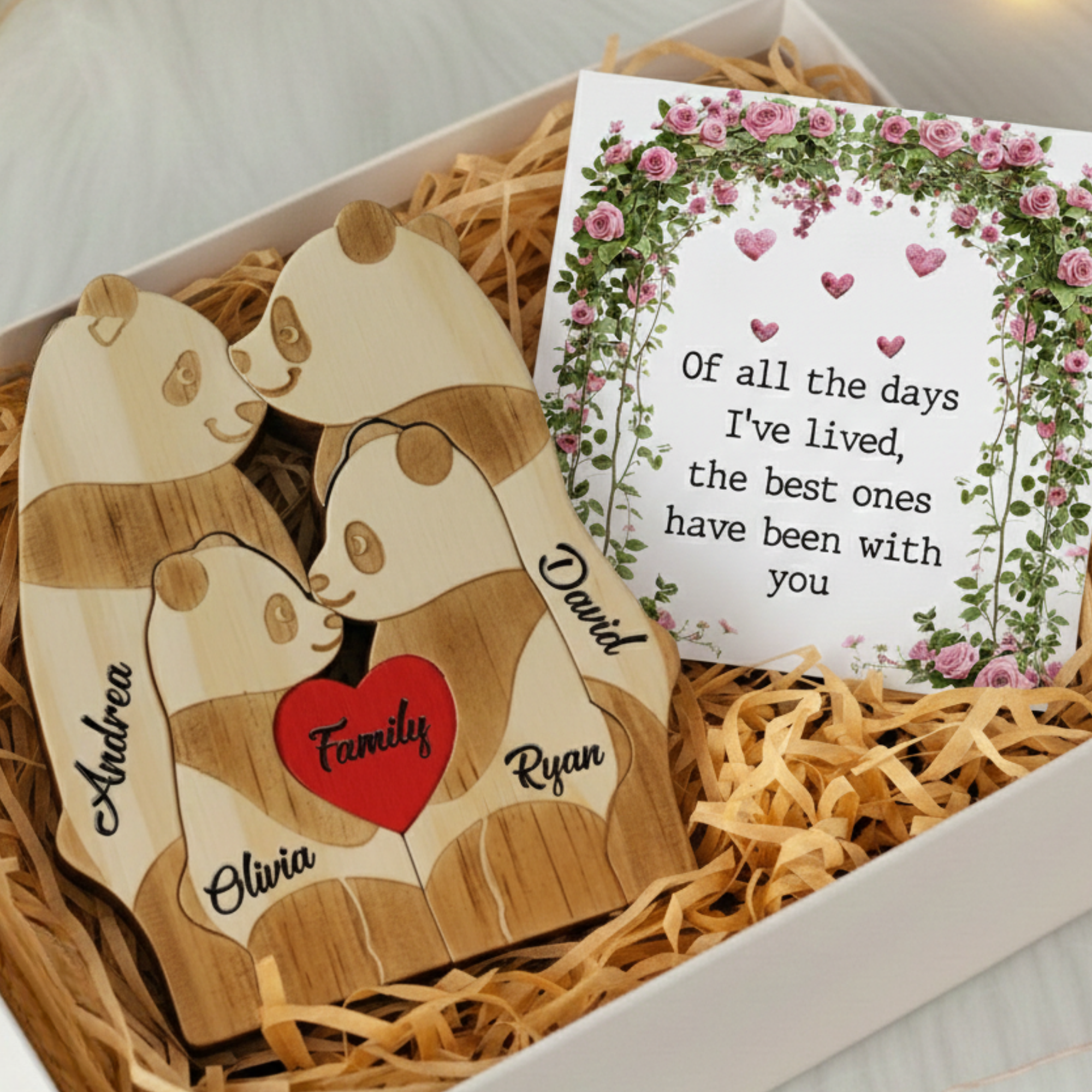 Personalized Panda 4 Pieces Family Edition Custom Wooden Puzzle