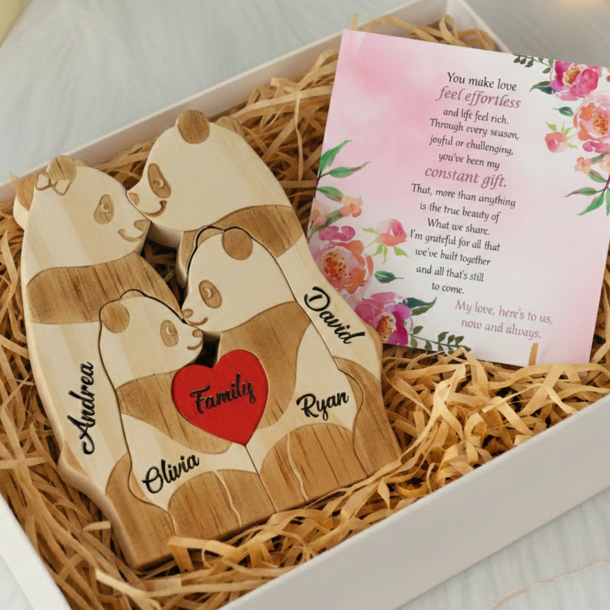 Personalized Panda 4 Pieces Family Edition Custom Wooden Puzzle