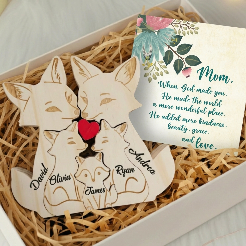 Personalized Fox 5 Pieces Family Edition Custom Wooden Puzzle