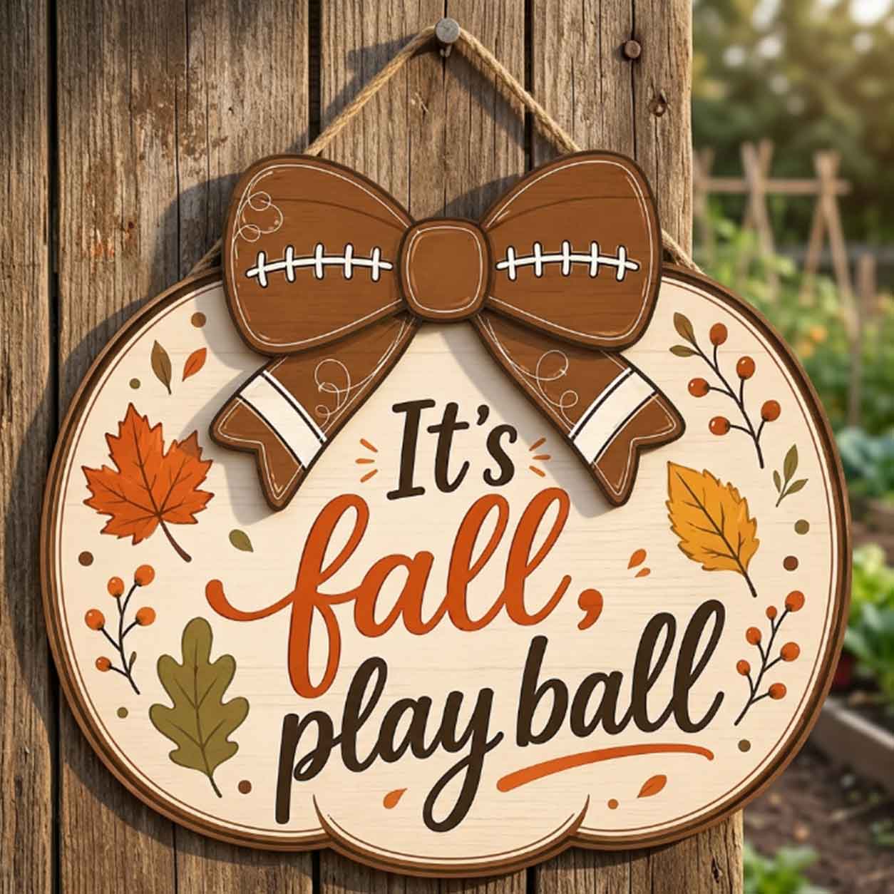 Fall Porch Decor, It's Fall, Play Ball  Wooden Fall Door Hanger,  Front Door Sign, Farmhouse Fall Decor